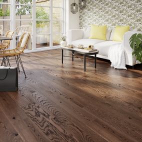 GoodHome Skanor Dark Brown Oak effect Oak Solid wood flooring, 1.3m²