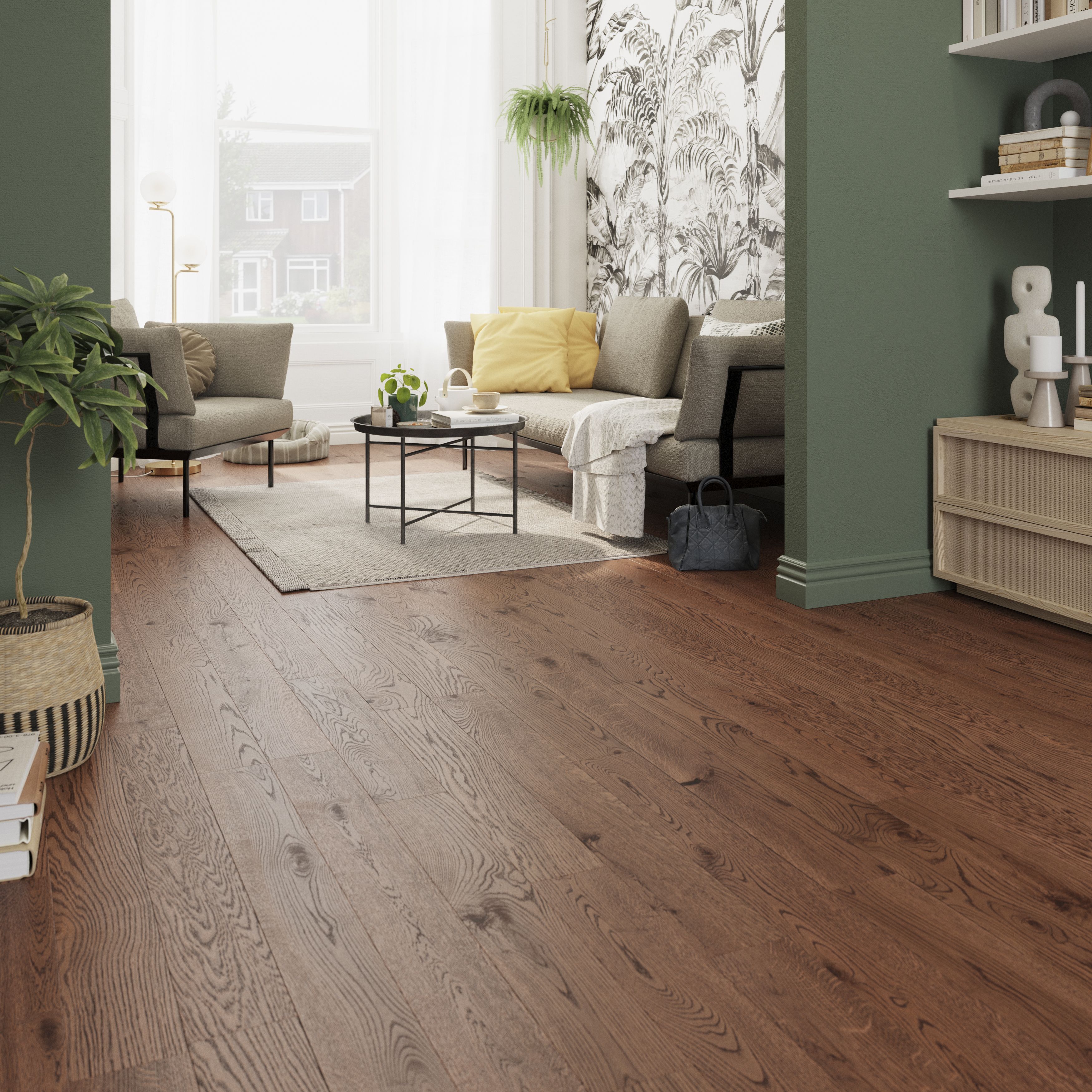 GoodHome Skara Rustic Brown Oak Engineered Real wood top layer flooring, 1.35m�²