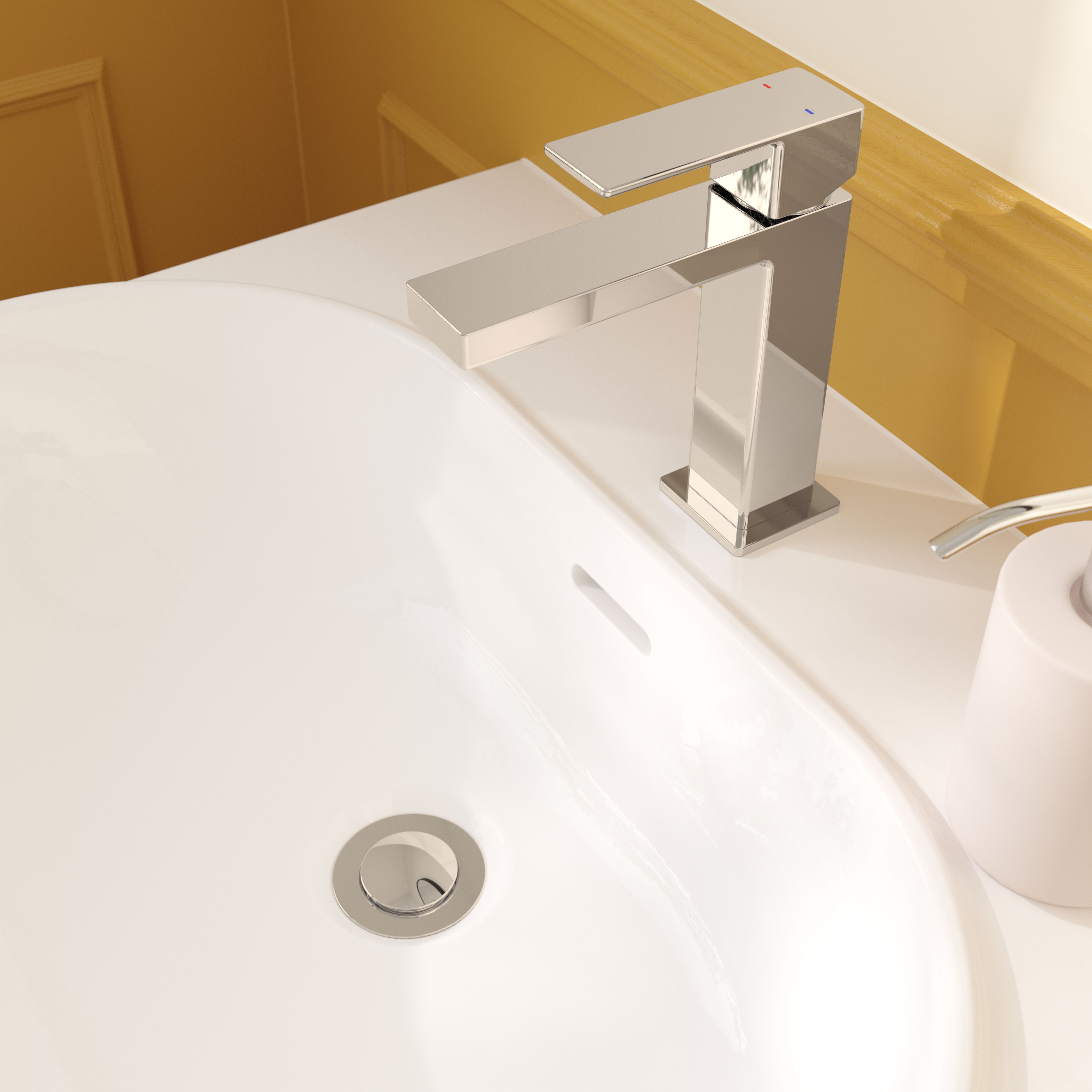 GoodHome Sola M Chrome effect Square Basin Mixer Tap