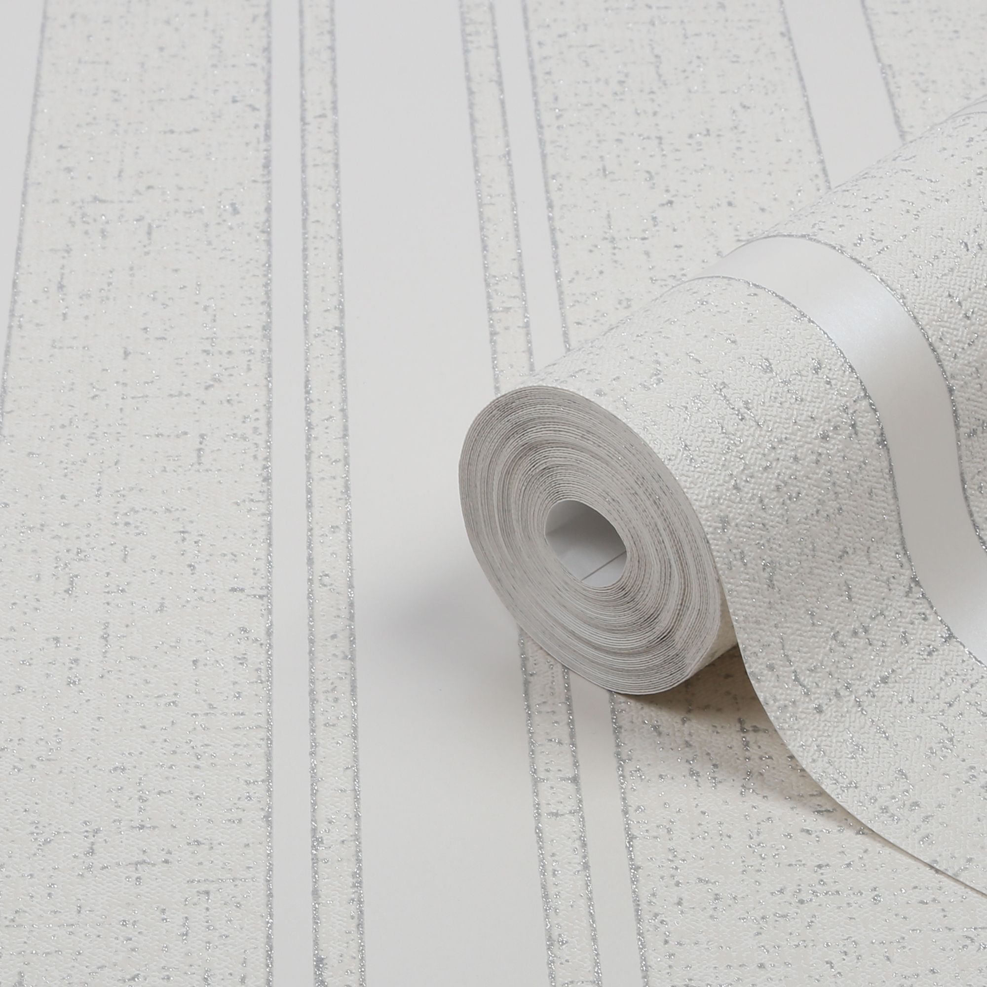 GoodHome Solfia White Striped Glitter effect Shabby chic Textured Wallpaper