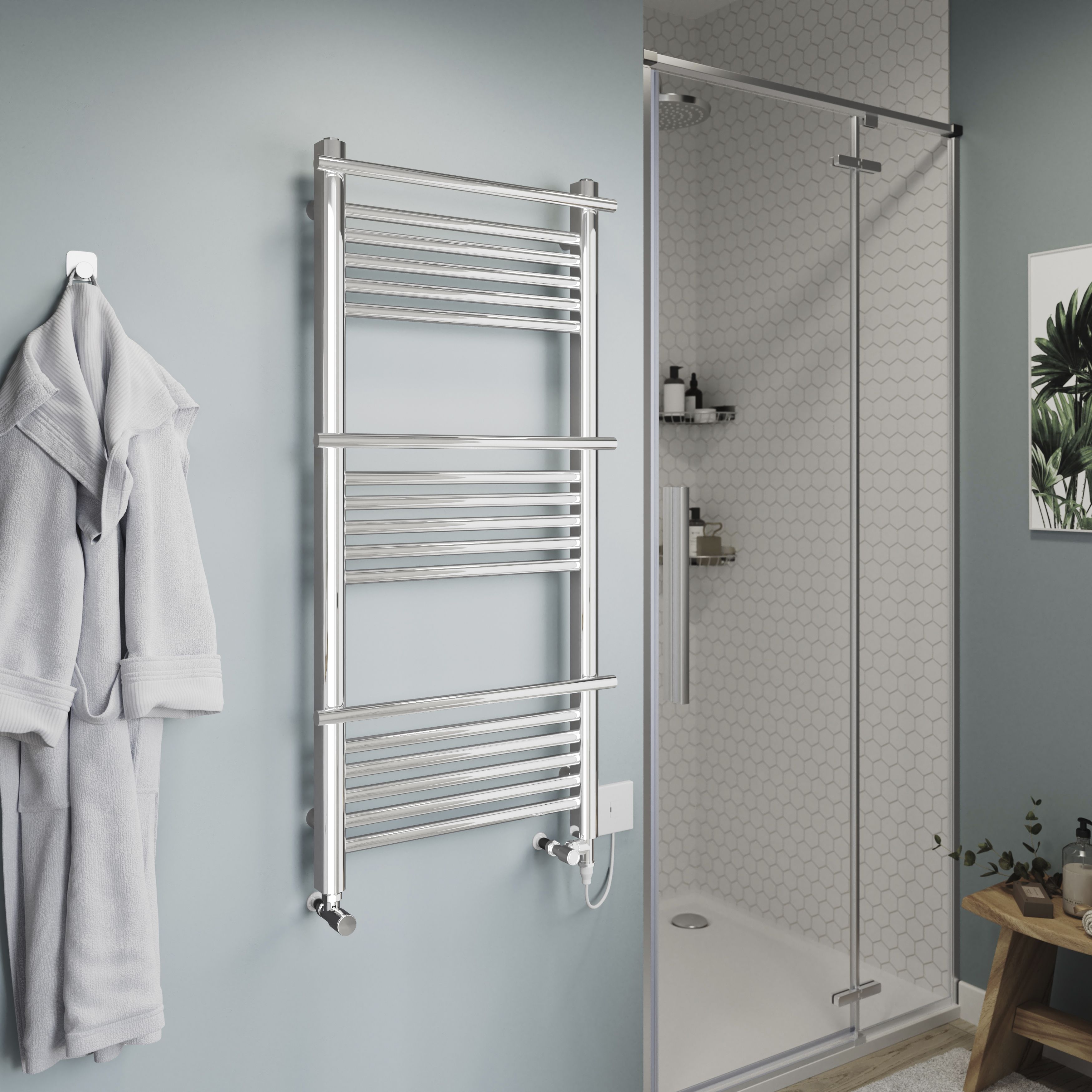 GoodHome Solna Chrome effect 1068BTU Vertical Towel radiator (W)534mm x (H)1182mm