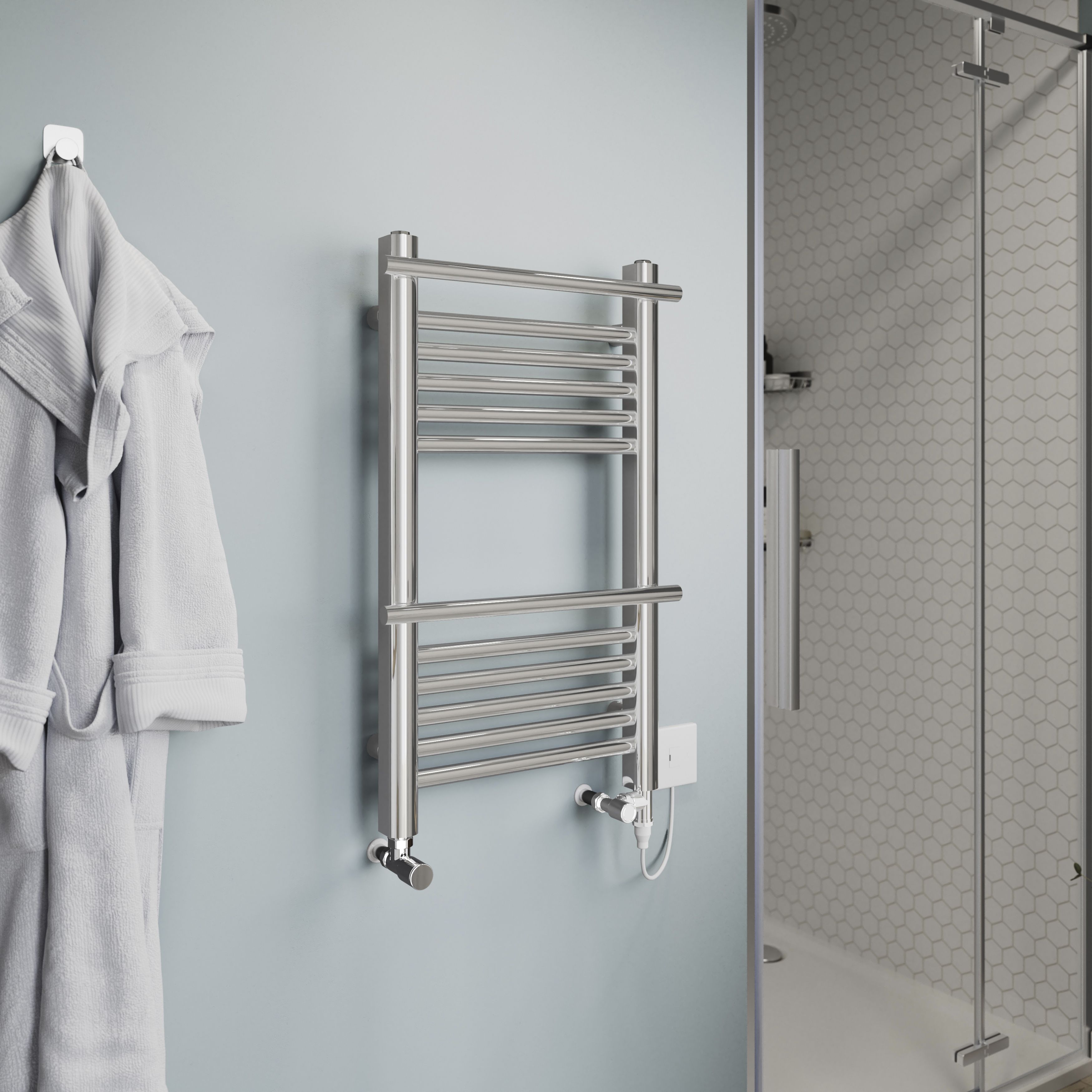 GoodHome Solna Chrome effect 618BTU Vertical Towel radiator (W)400mm x (H)700mm