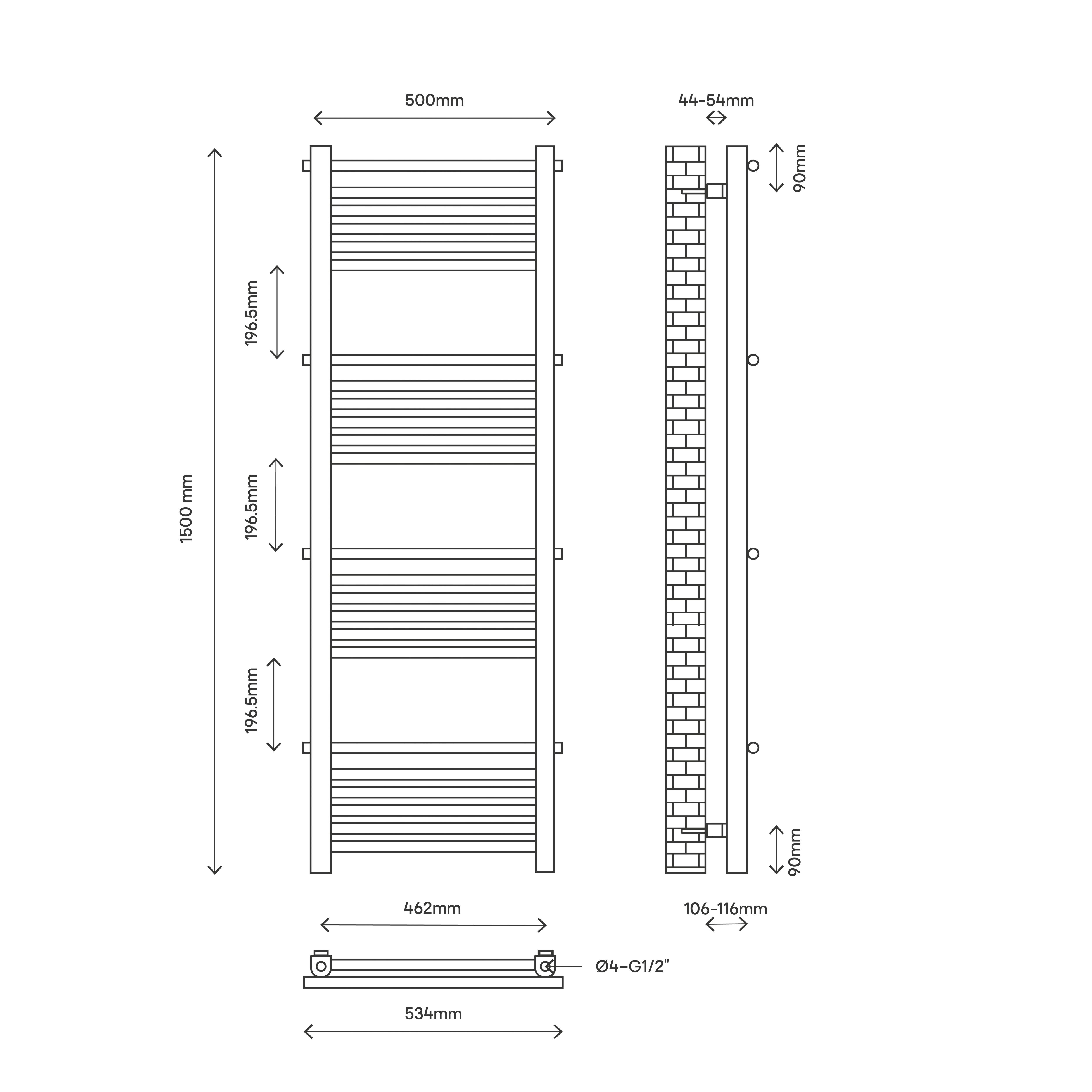 GoodHome Solna White Electric Flat Towel warmer (W)500mm x (H)1500mm