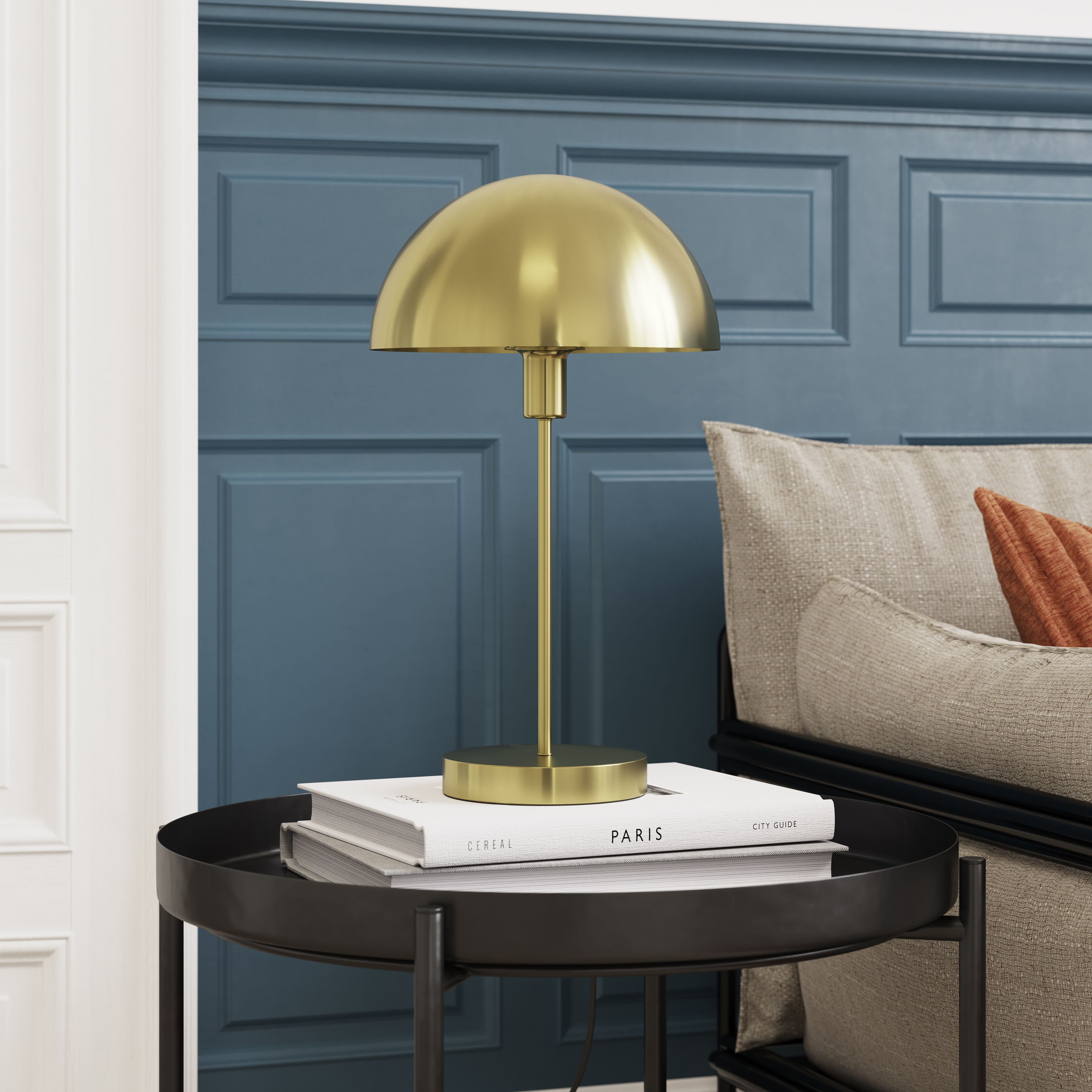 GoodHome Songor Modern Round Brushed Satin Brushed Brass effect Table lamp