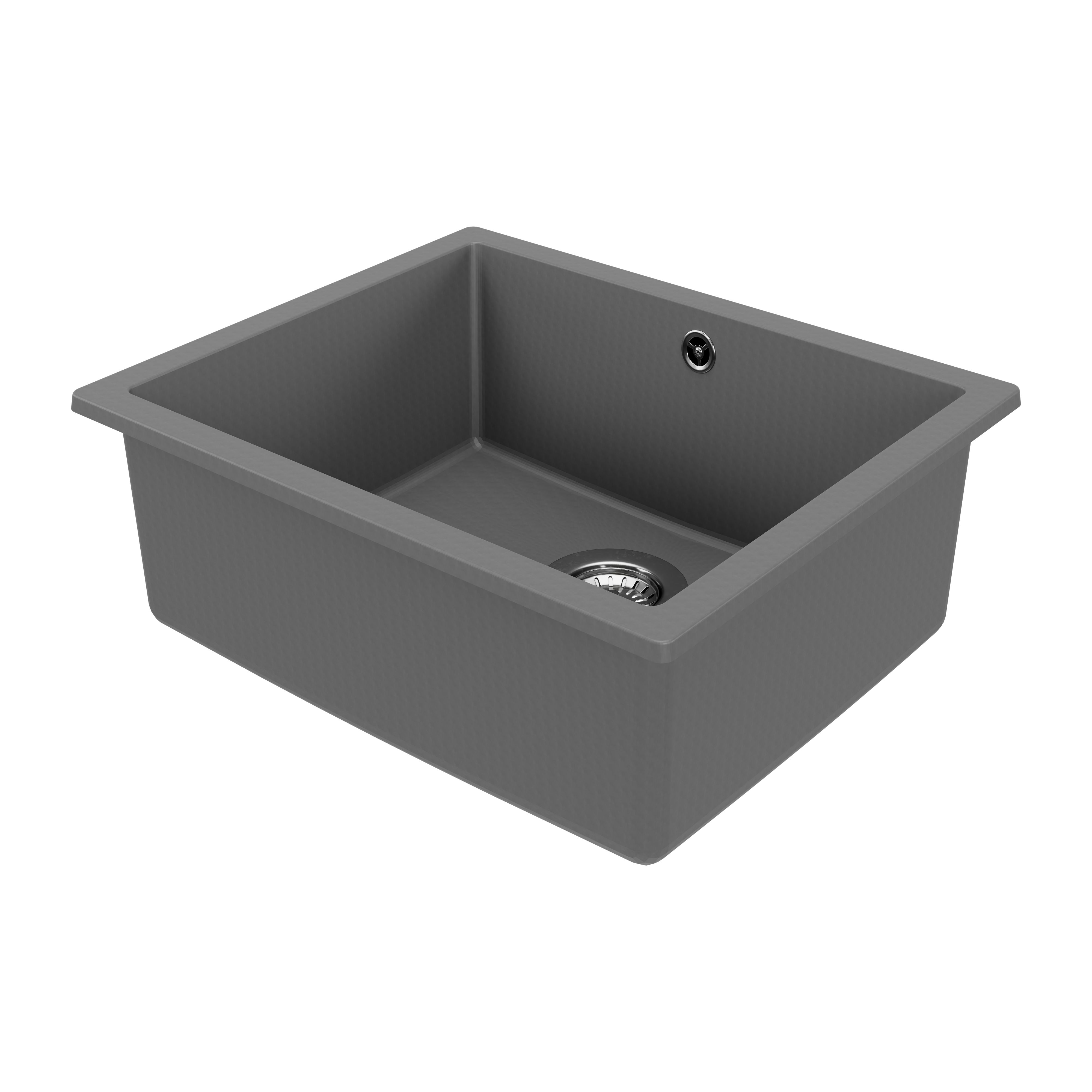 GoodHome Sorrel Black Composite quartz 1 Bowl Kitchen sink 550mm x 