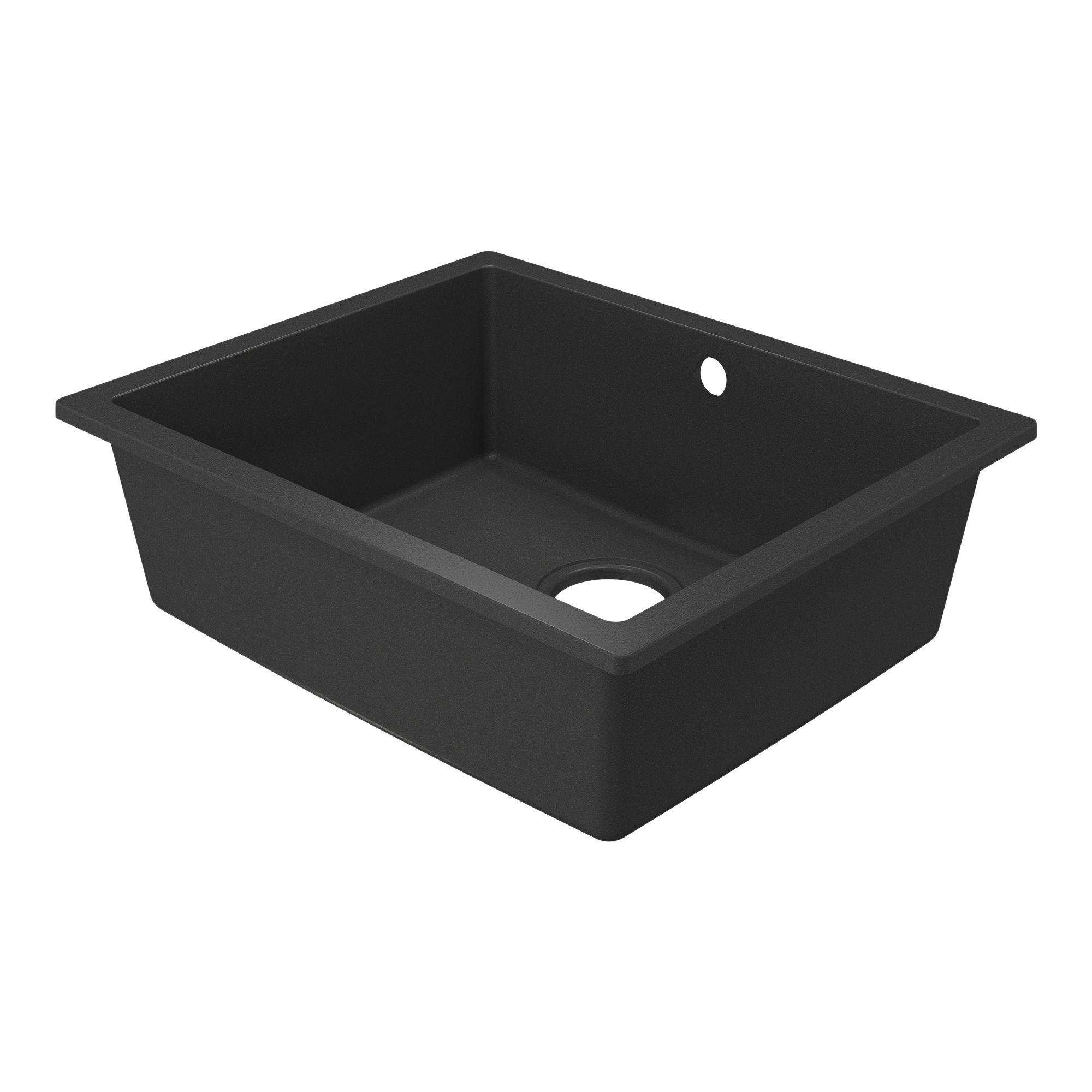 GoodHome Sorrel Polished Black Composite quartz 1 Bowl Kitchen sink 550mm x 460mm