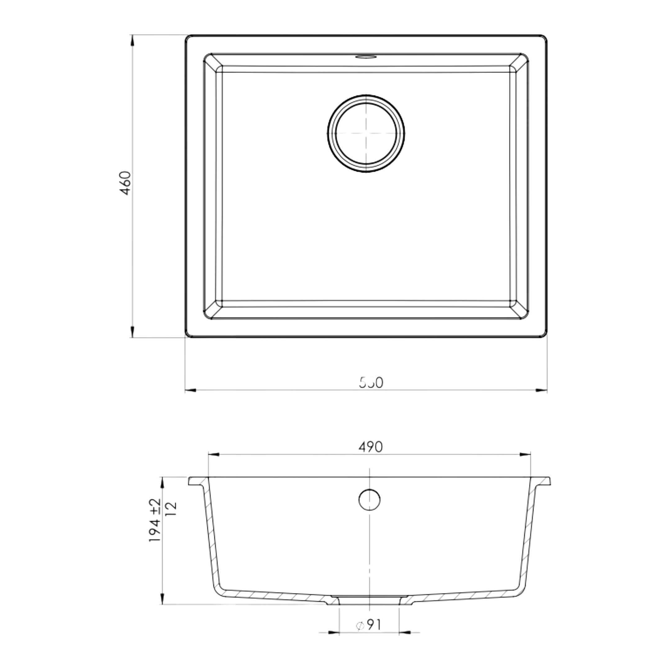 GoodHome Sorrel Polished Grey Composite quartz 1 Bowl Kitchen sink 550mm x 460mm