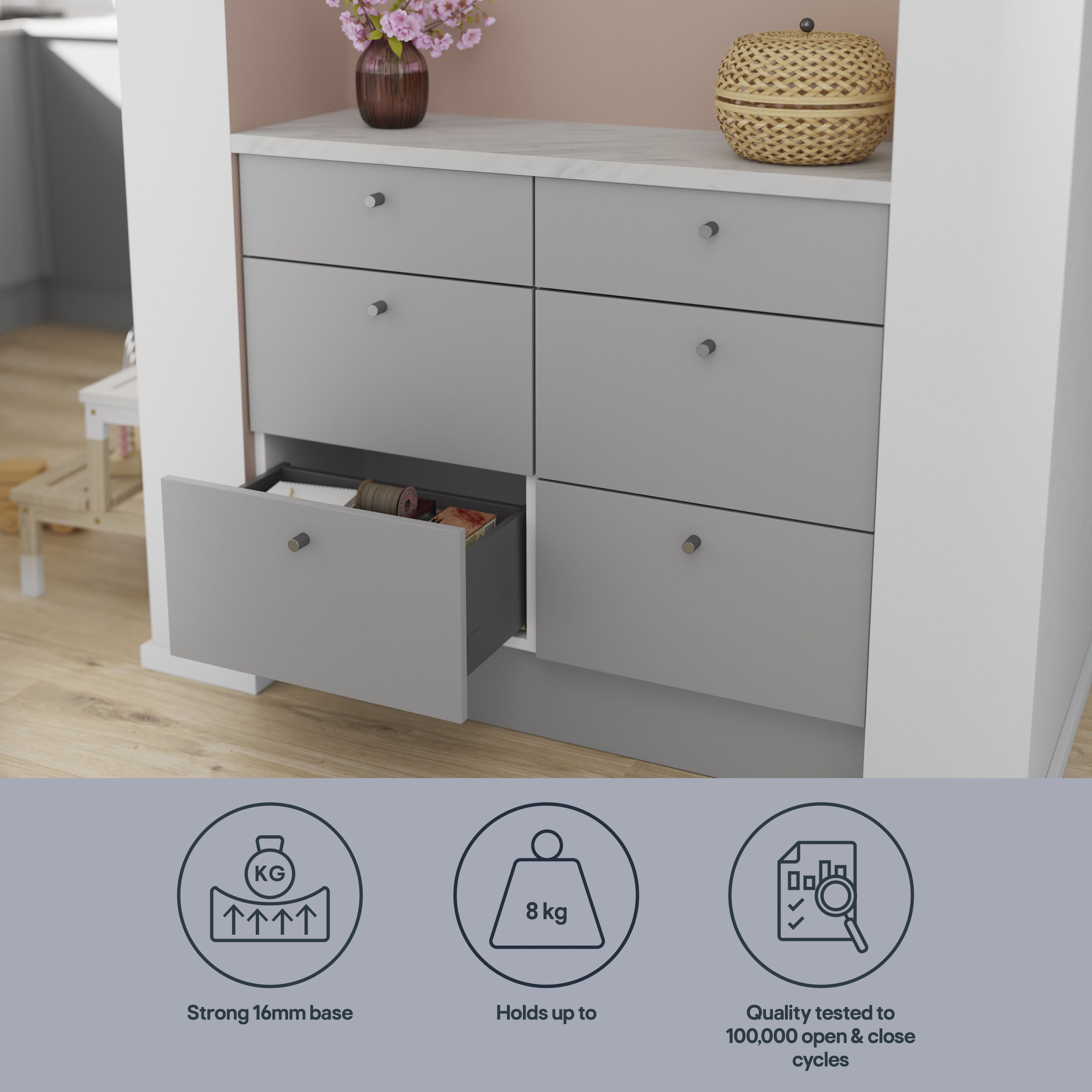 GoodHome Soto Soft-close Slimline deep drawer box (W)400mm