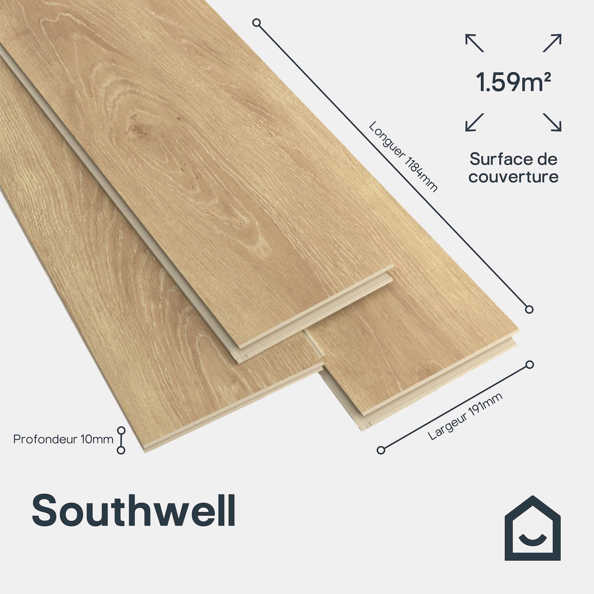 GoodHome Southwell Natural Wood effect Wood effect Laminate Flooring, 1.59m²