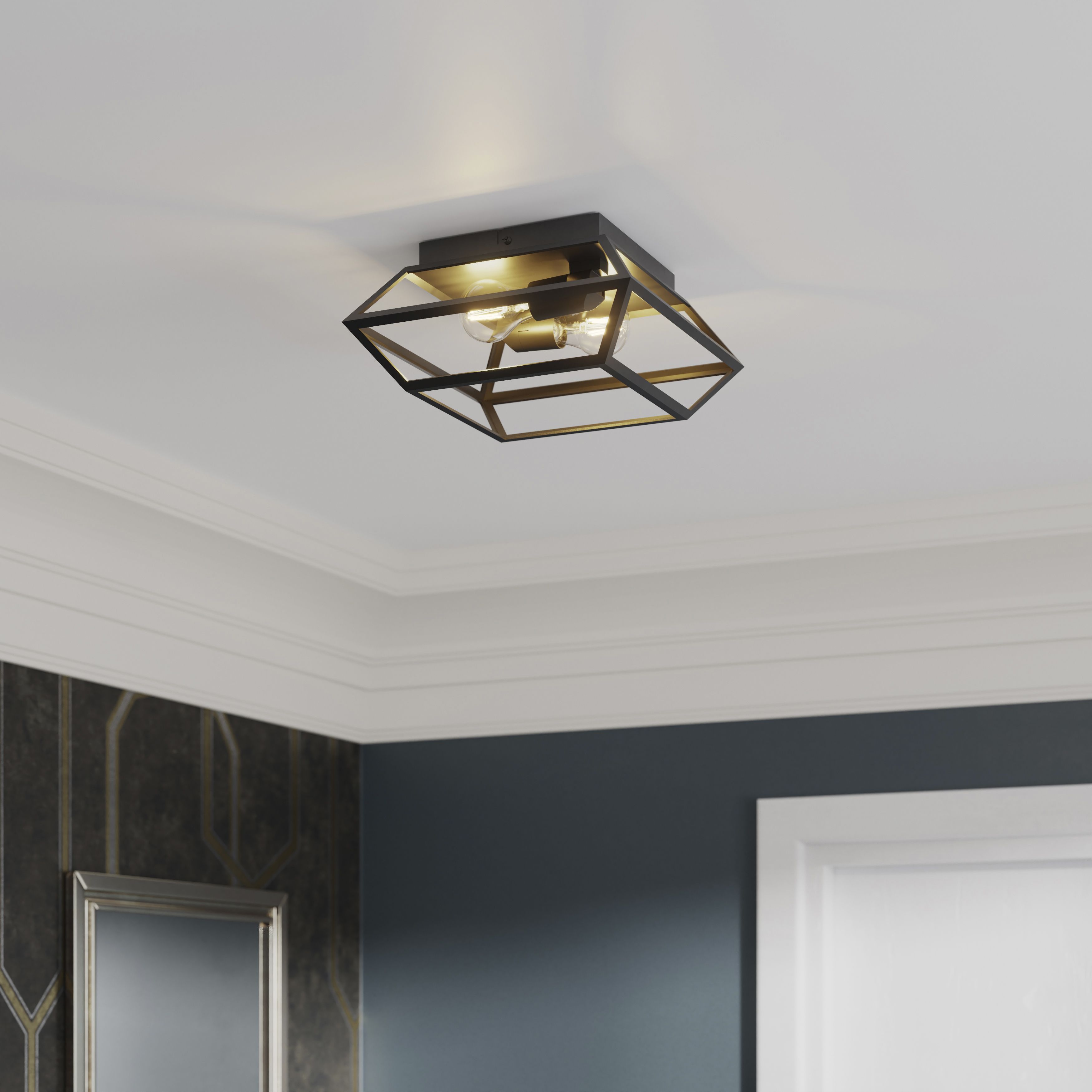 GoodHome Square Matt Metal Black 2 Lamp LED Ceiling light