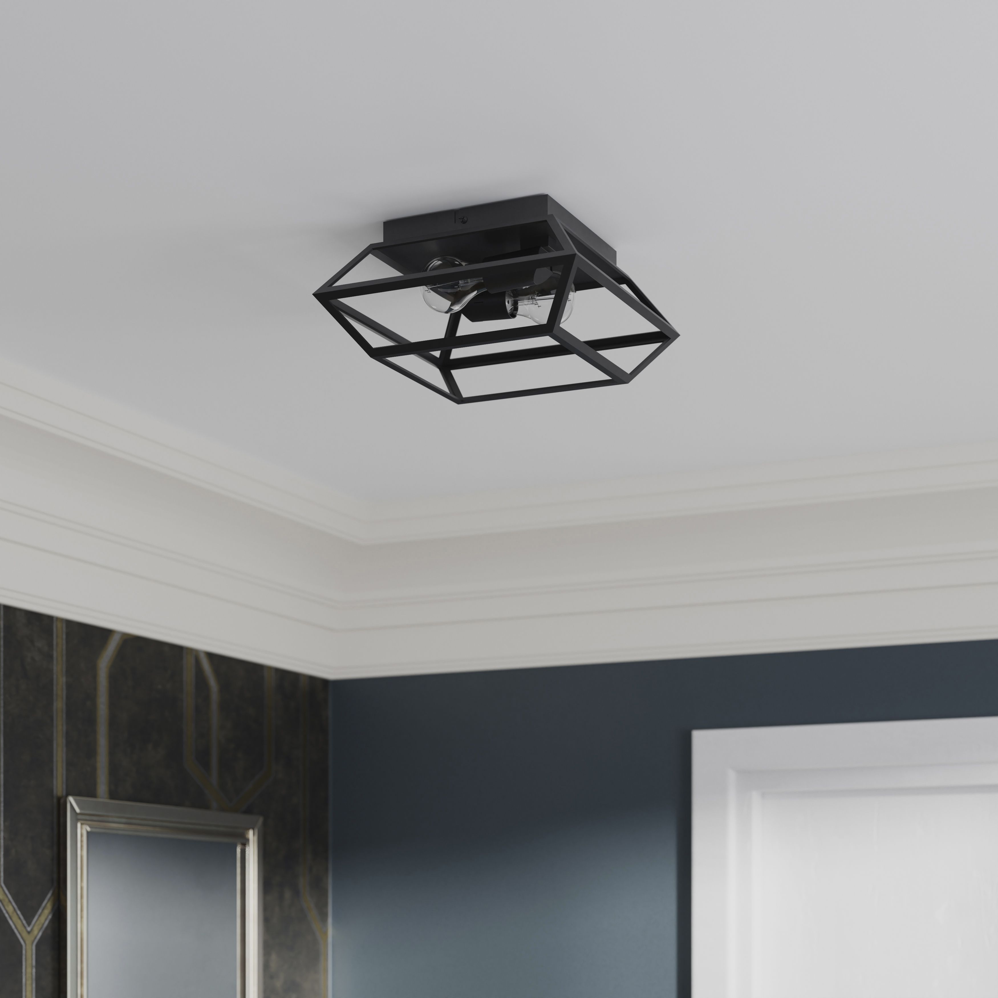 GoodHome Square Matt Metal Black 2 Lamp LED Ceiling light