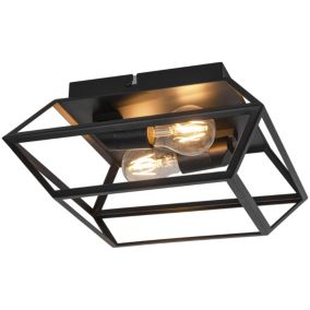 GoodHome Square Matt Metal Black 2 Lamp LED Ceiling light