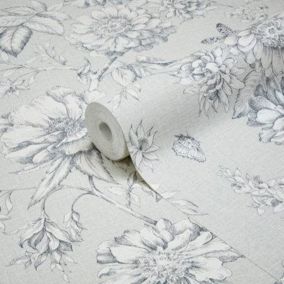 GoodHome Stanmer Beige Floral Mica effect Textured Wallpaper