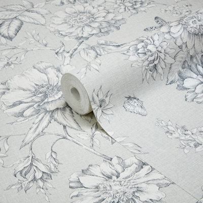 GoodHome Stanmer Beige Mica effect Floral Textured Wallpaper