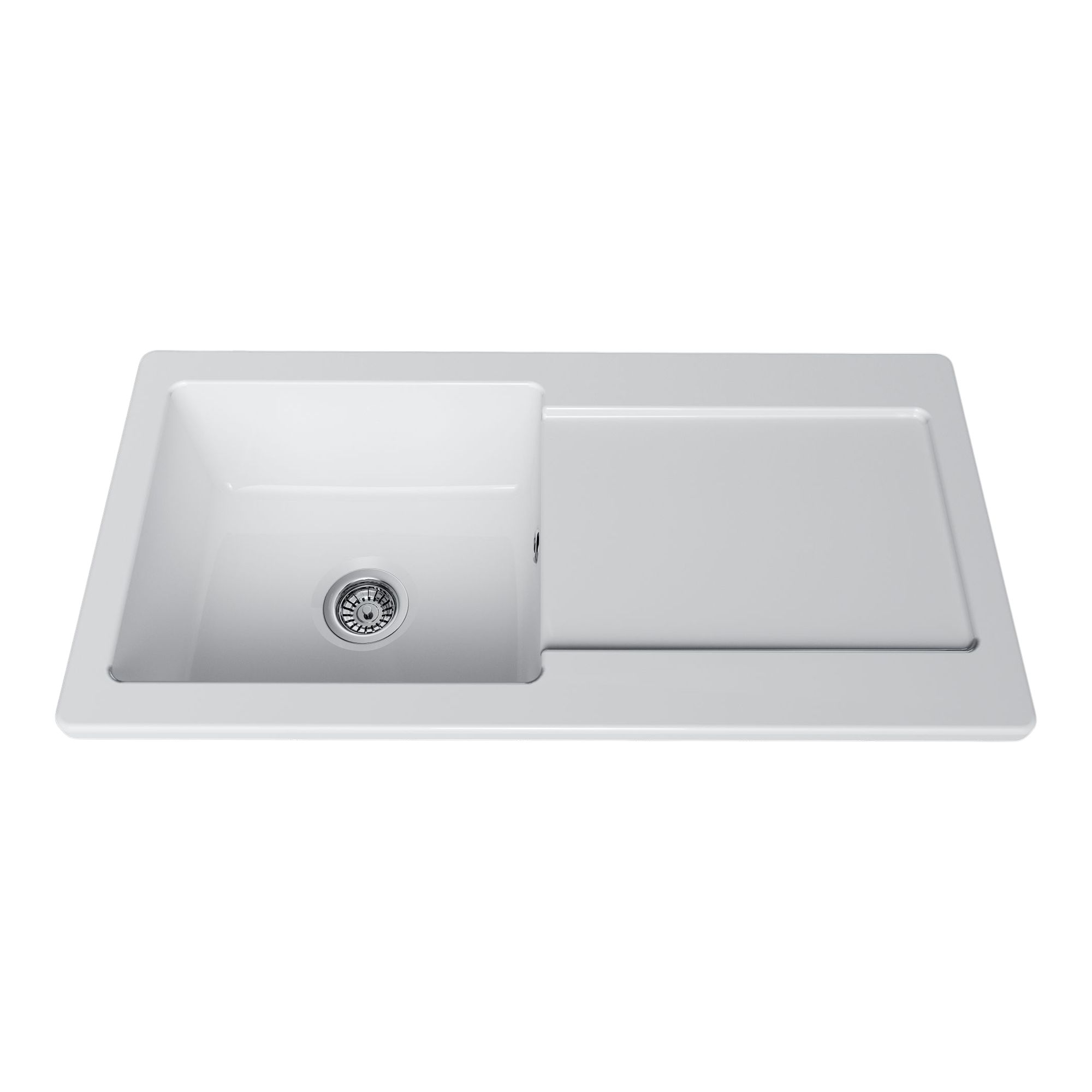 GoodHome Steinfield Gloss white Ceramic 1 Bowl Kitchen sink 1000mm x 500mm