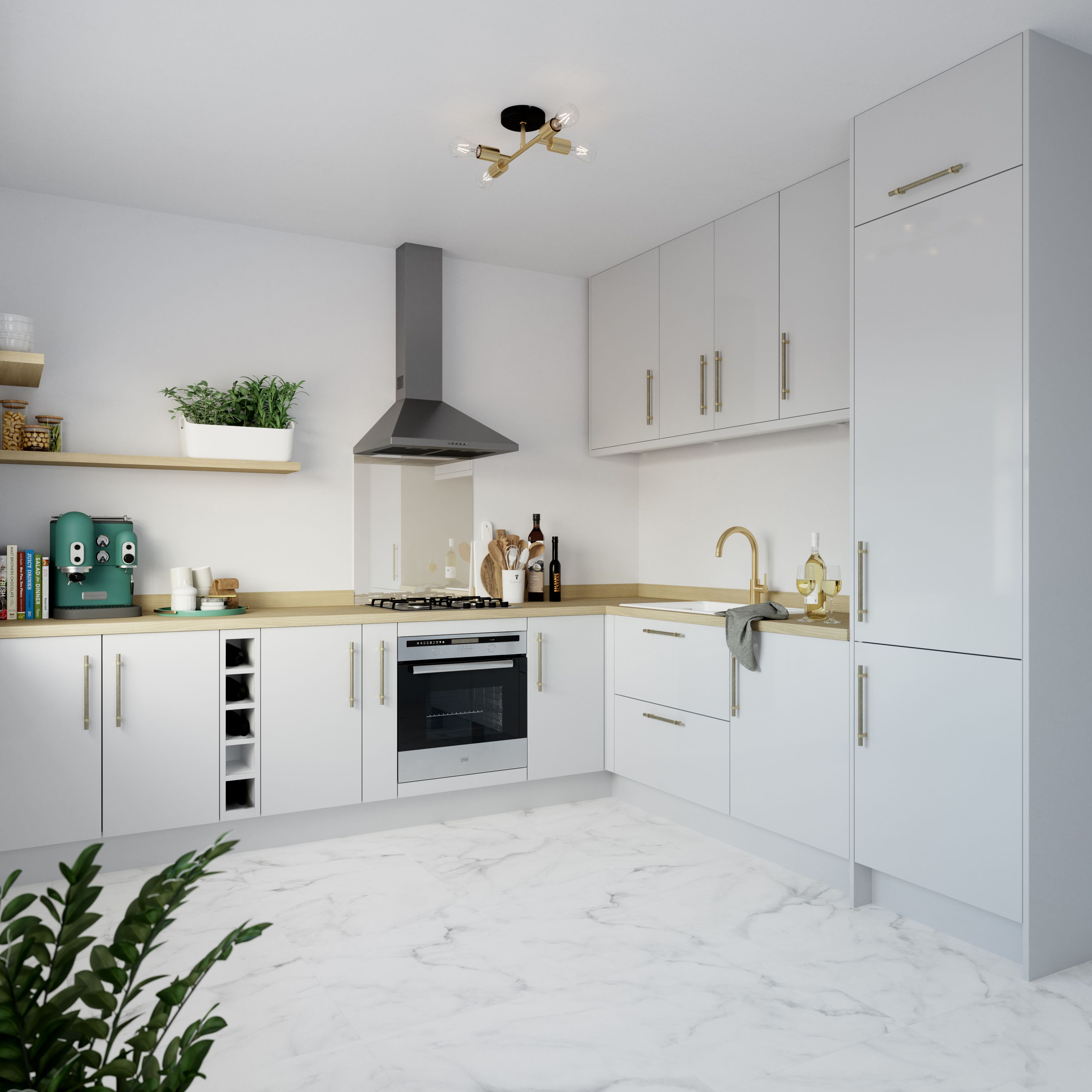 GoodHome Stevia & Garcinia Gloss light grey Slab Standard End panel (H)715mm (W)595mm