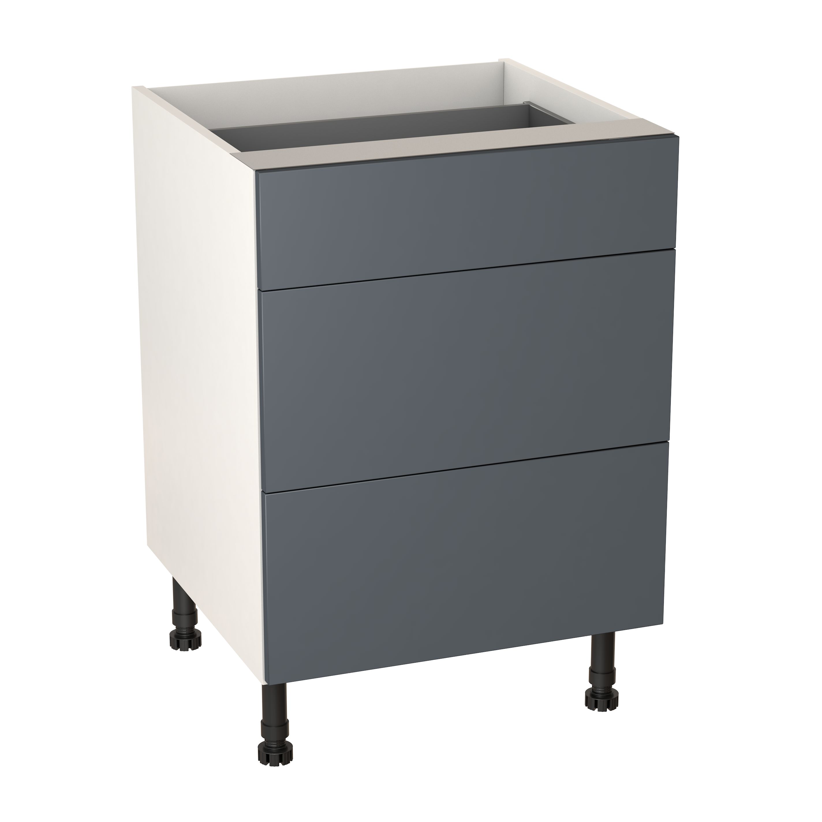 GoodHome Stevia Gloss anthracite 3 Drawer Set Base Kitchen cabinet (W) 600mm (H)720mm