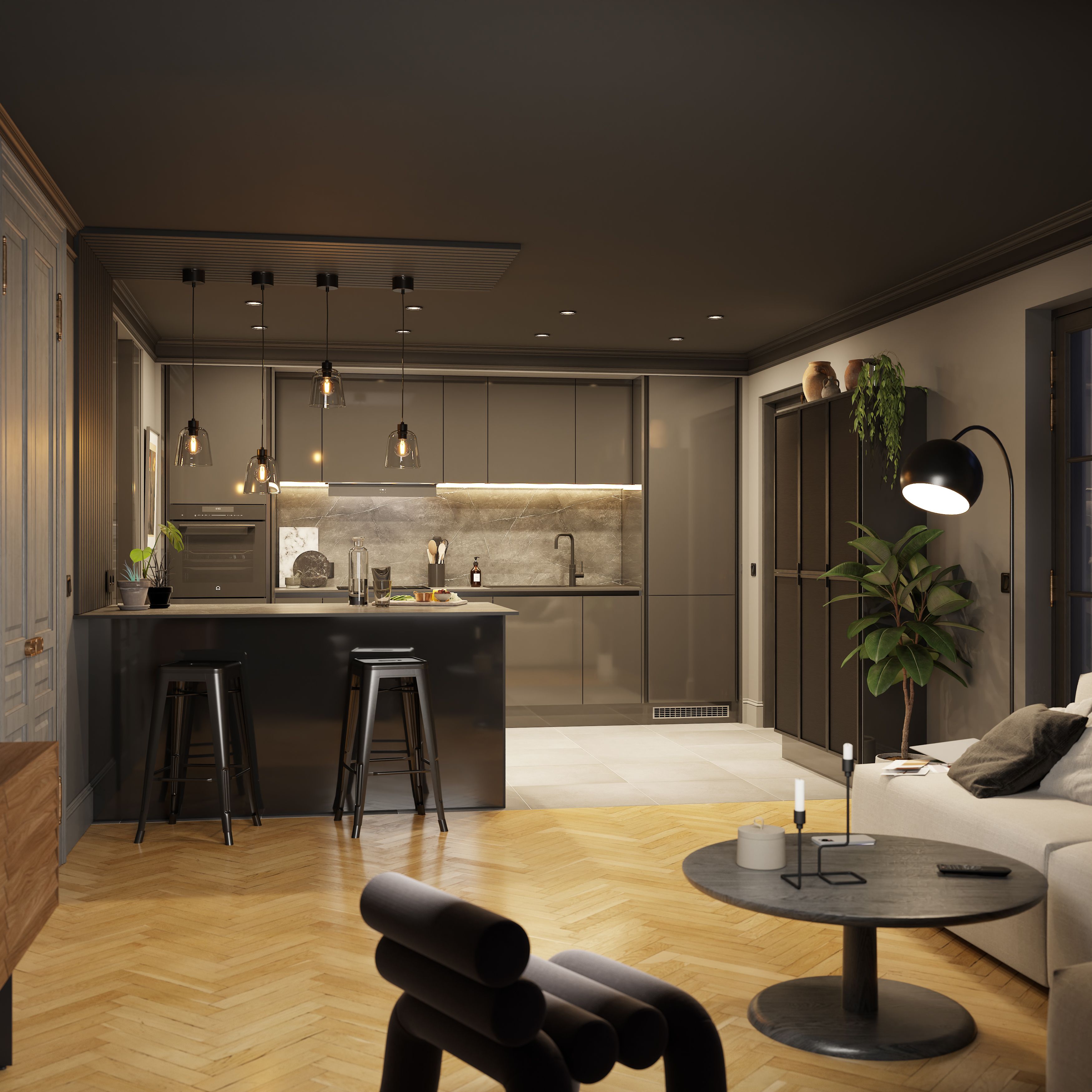GoodHome Stevia Gloss anthracite Clad on end panel (H)2400mm (W)640mm