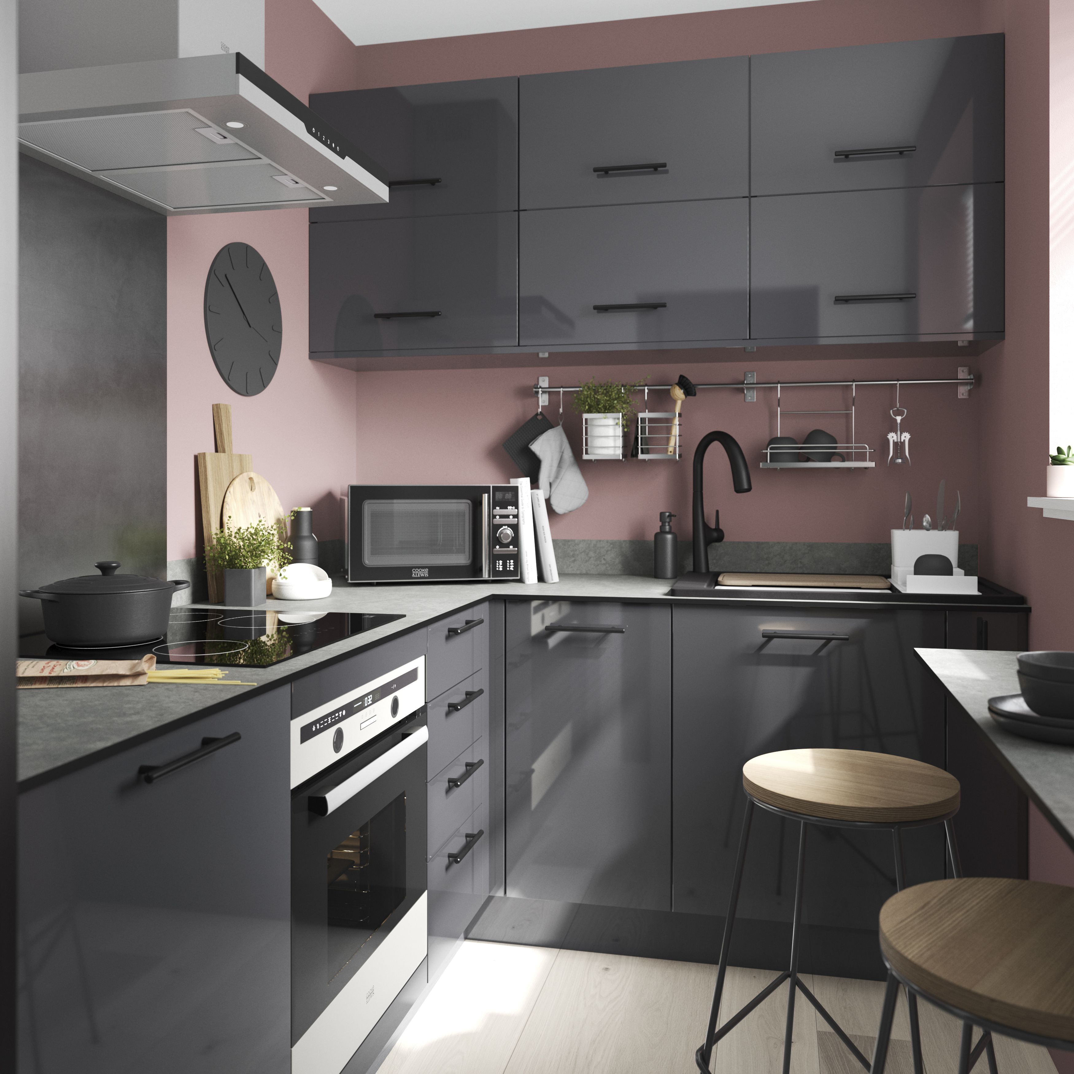 GoodHome Stevia Gloss anthracite Slab 2 drawer front, bridging door & bi-fold door 600mm