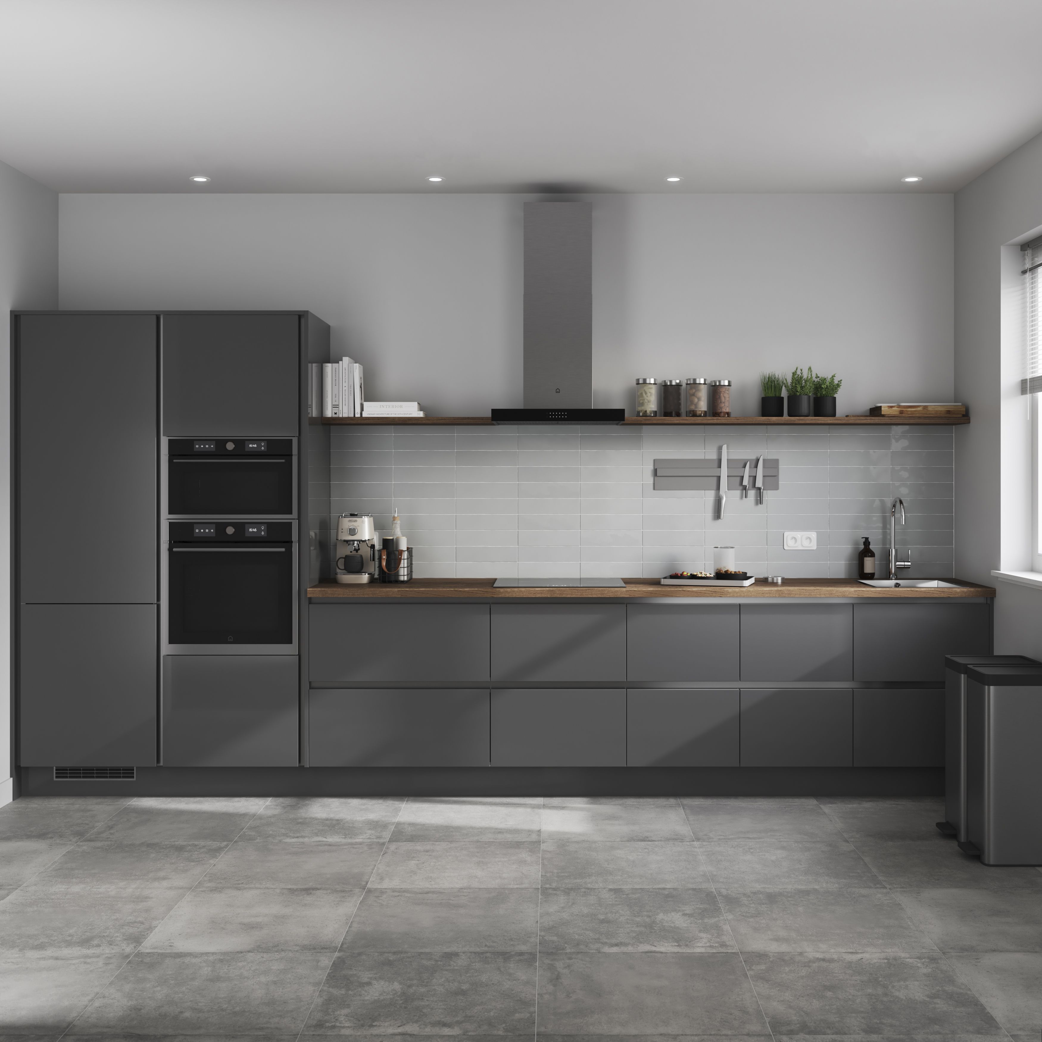 GoodHome Stevia Gloss anthracite Slab 2 drawer front, bridging door & bi-fold door 600mm