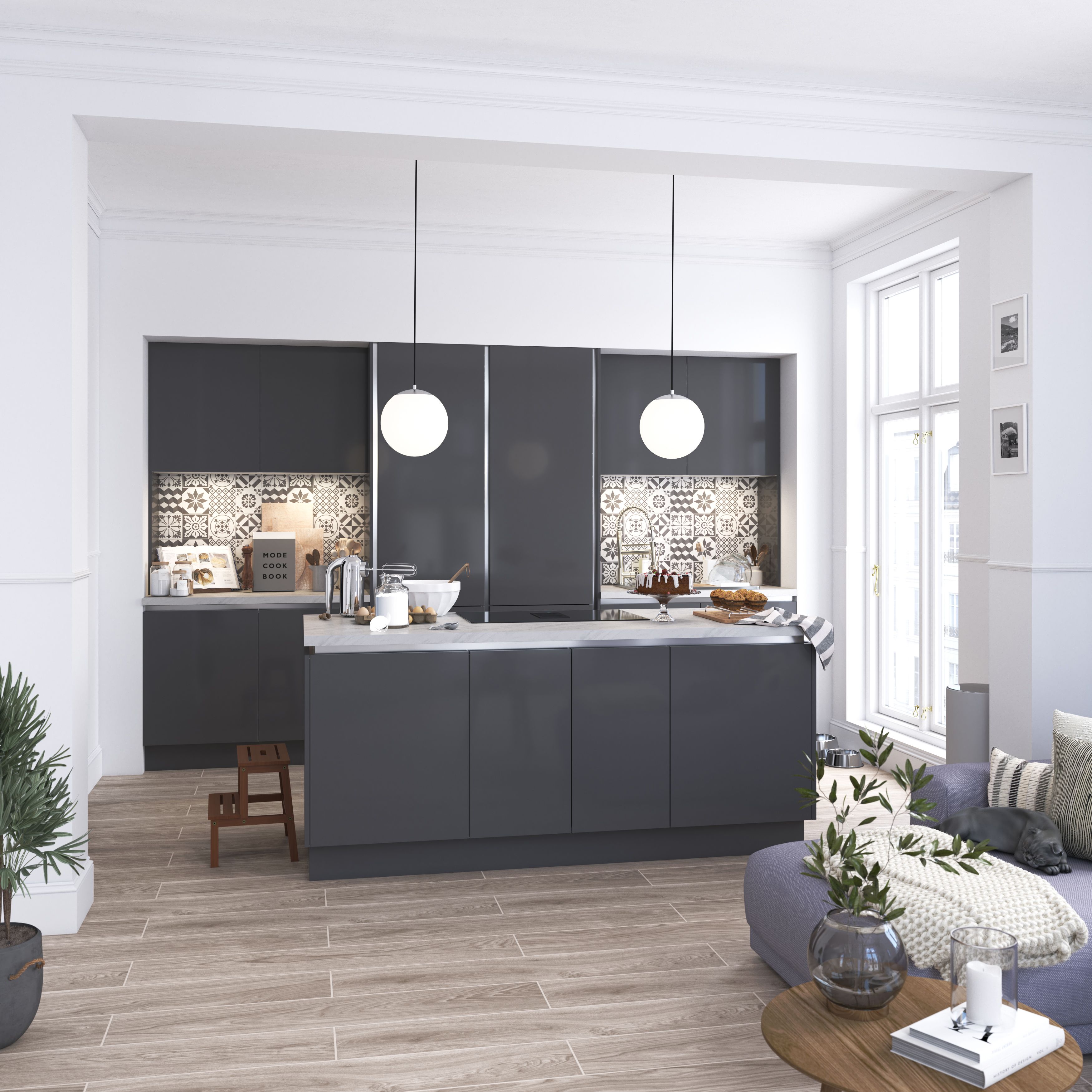 GoodHome Stevia Gloss anthracite Tall appliance Cabinet door (W)600mm (H)723mm (T)18mm