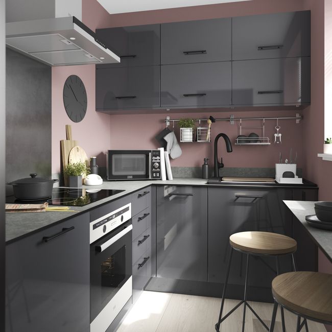 GoodHome Stevia Gloss anthracite Wall Kitchen cabinet (W) 400mm (H)720mm