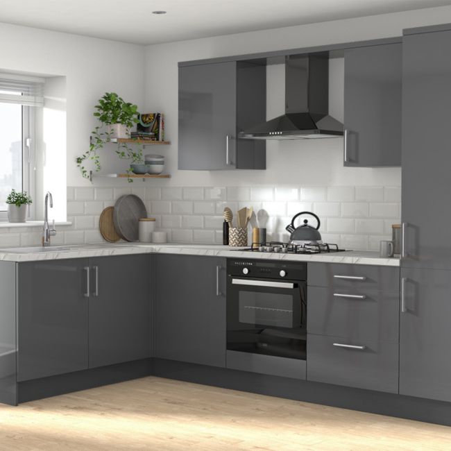 GoodHome Stevia Gloss anthracite Wall Kitchen cabinet (W) 400mm (H)720mm