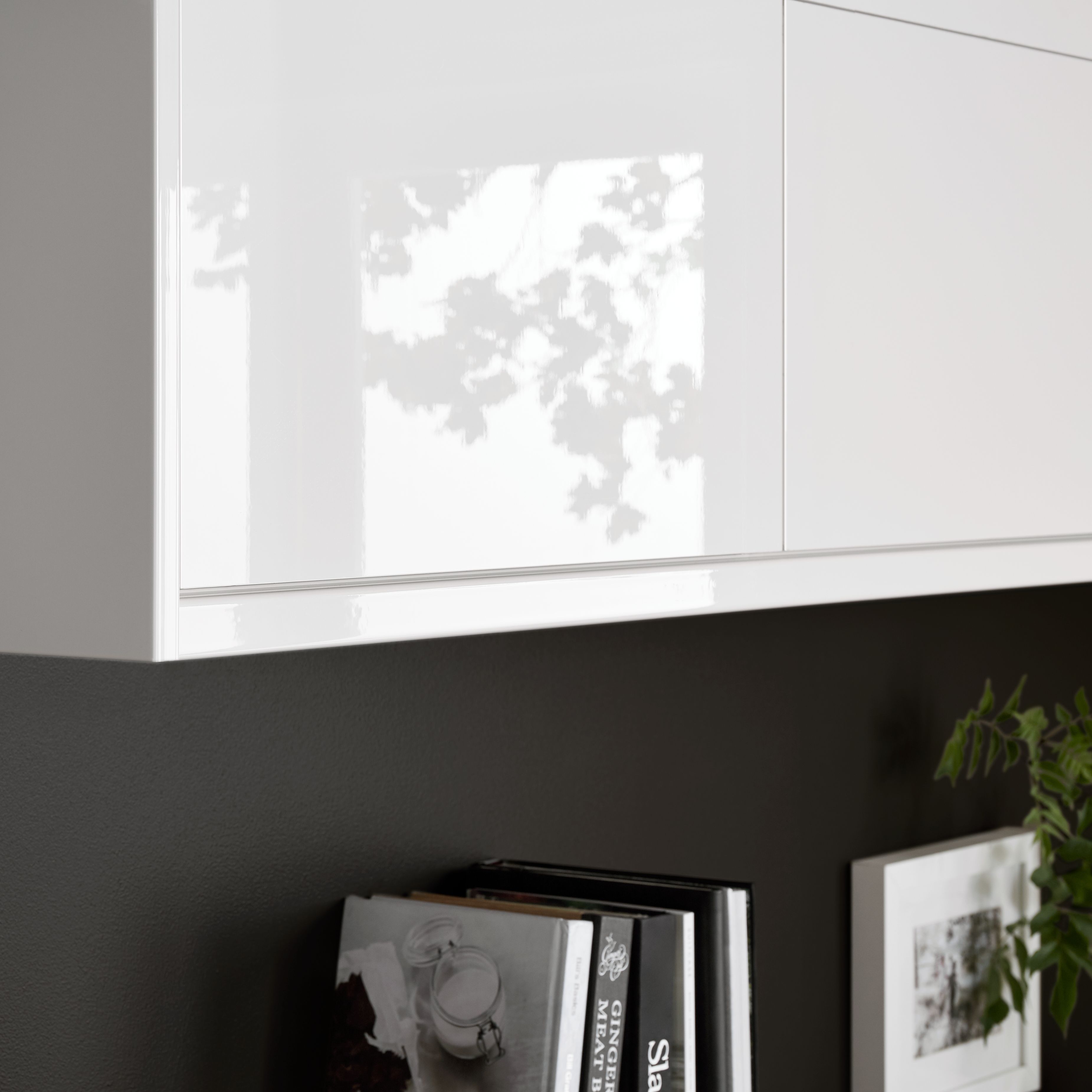 GoodHome Stevia Gloss cream Slab 50:50 Larder/fridge Cabinet door (W)600mm (H)1001mm (T)18mm