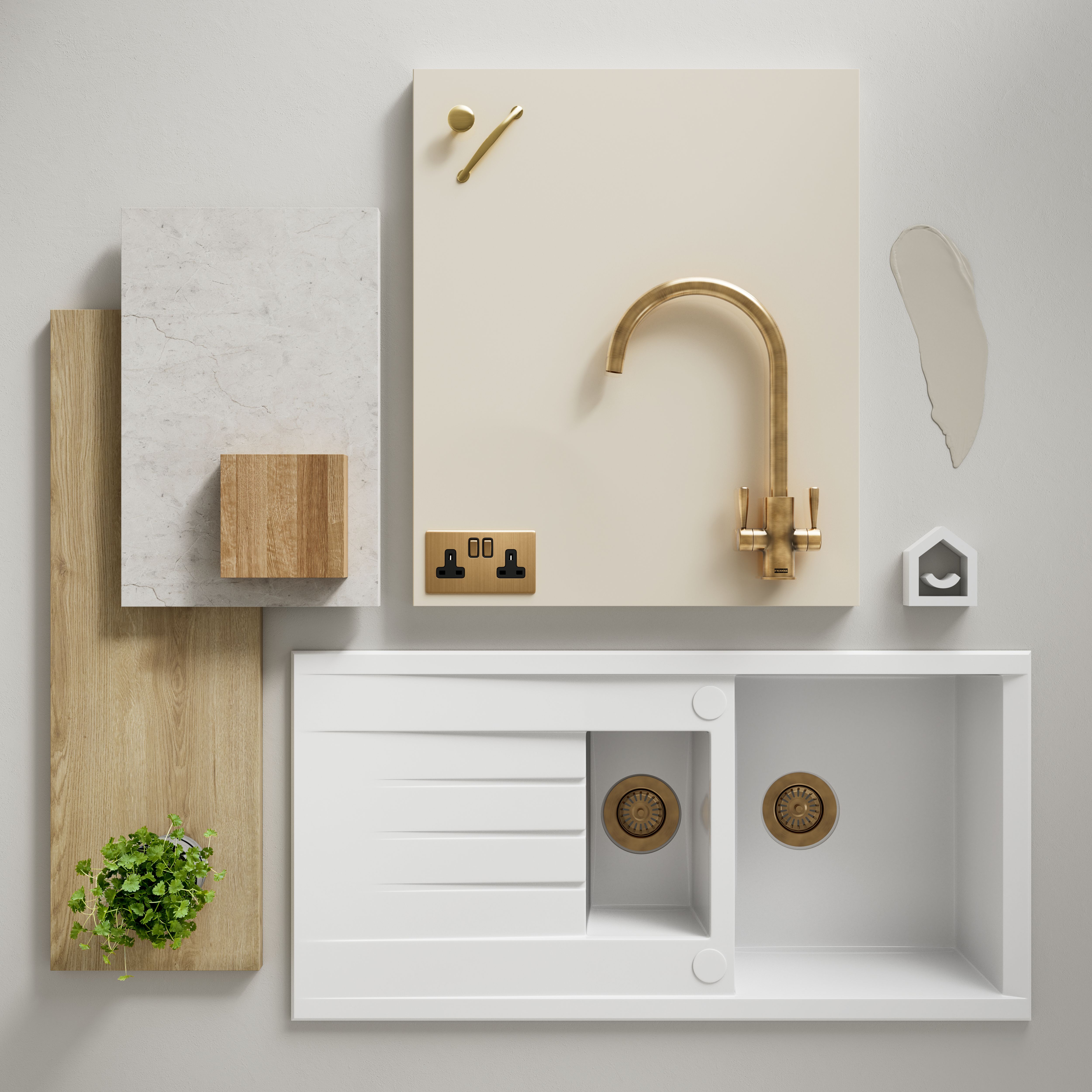 GoodHome Stevia Gloss cream Slab 50:50 Larder/fridge Cabinet door (W)600mm (H)1001mm (T)18mm