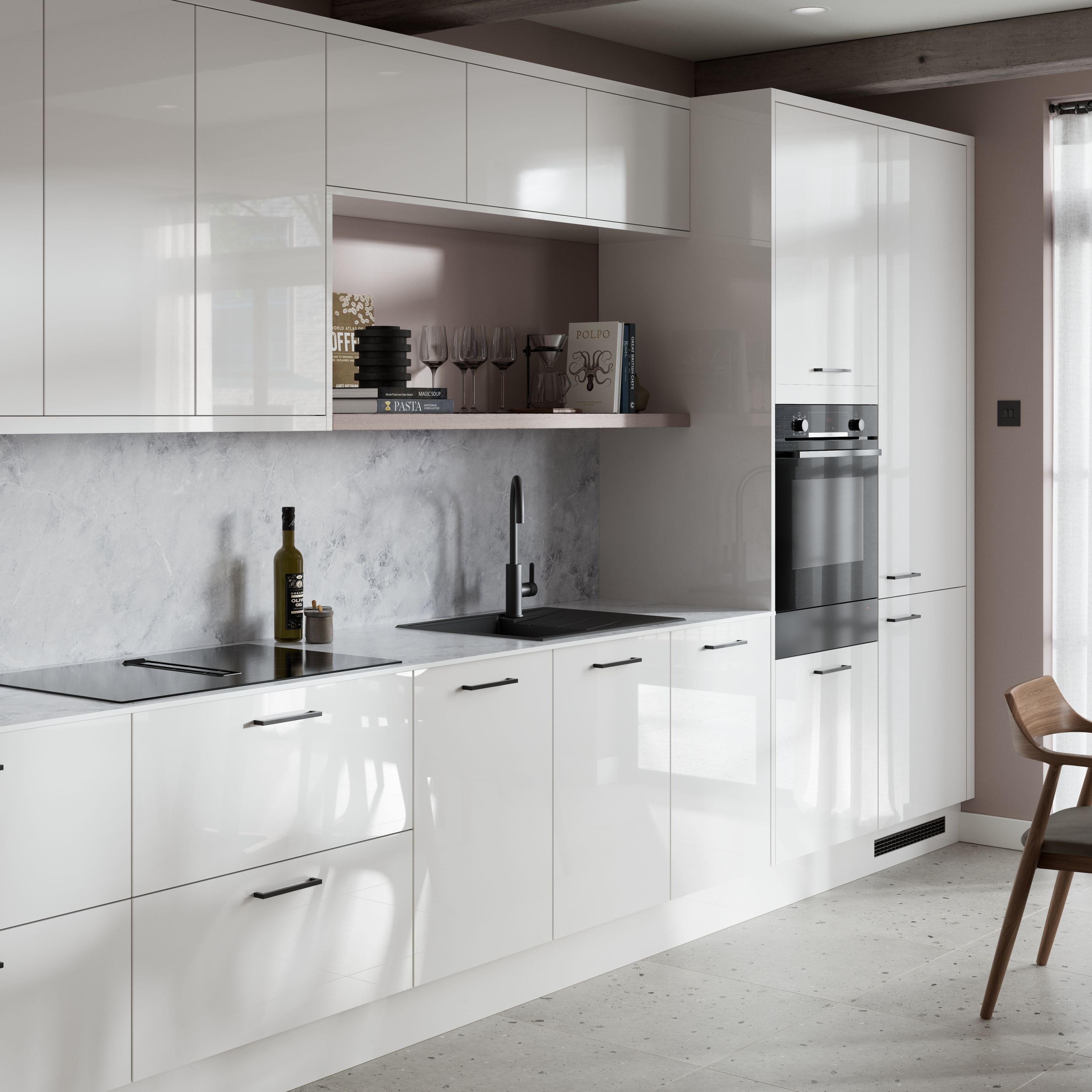GoodHome Stevia Gloss grey Slab 2 drawer front, bridging door & bi-fold door 500mm