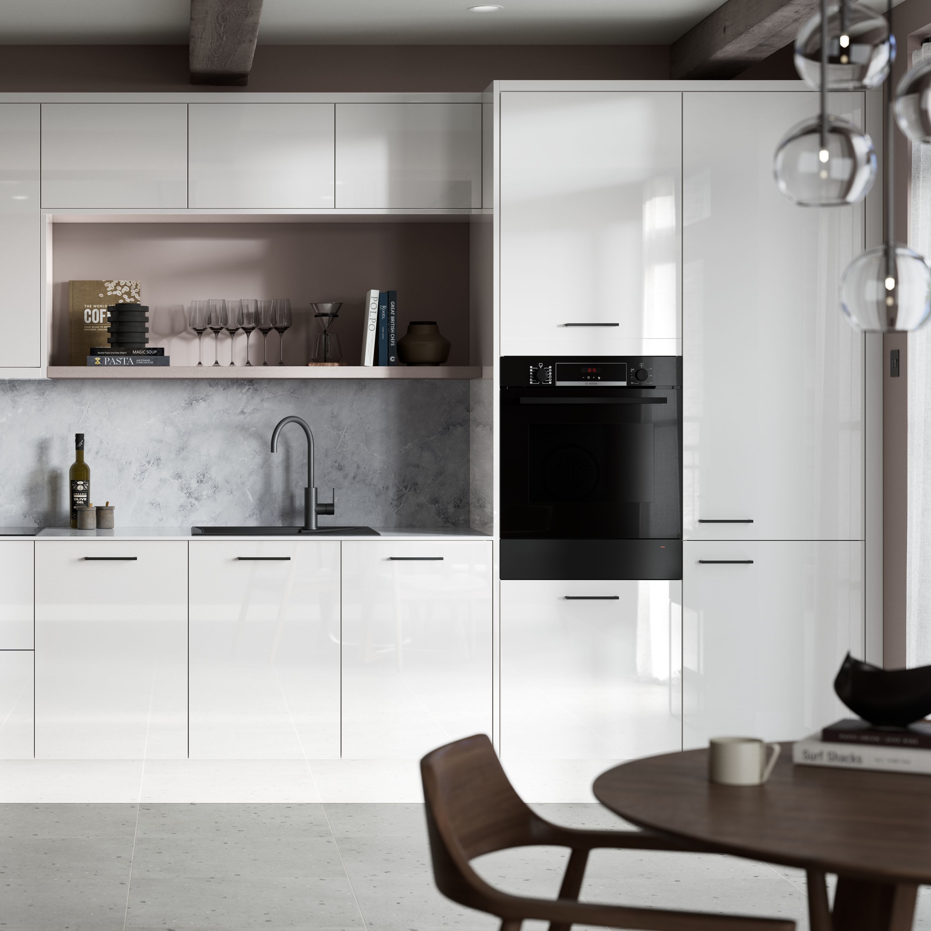 GoodHome Stevia Gloss grey Slab 2 drawer front, bridging door & bi-fold door 500mm