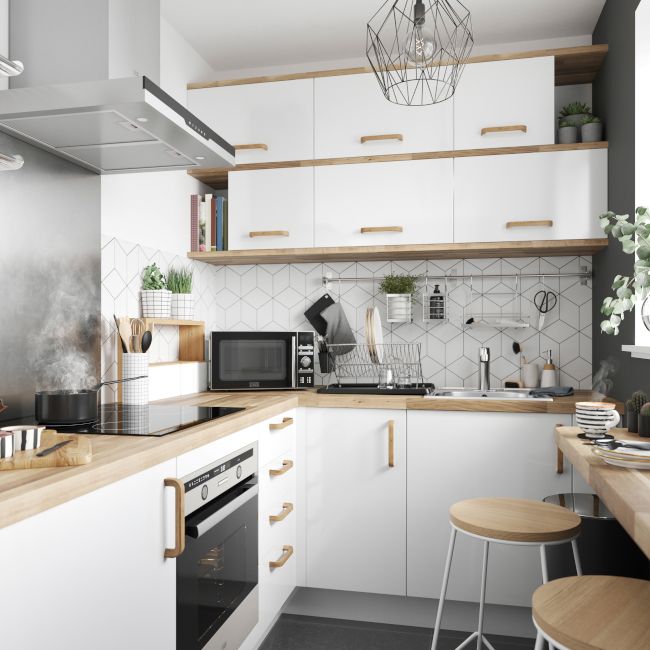 GoodHome Stevia Gloss white Highline Cabinet door (W)400mm (H)715mm (T)18mm