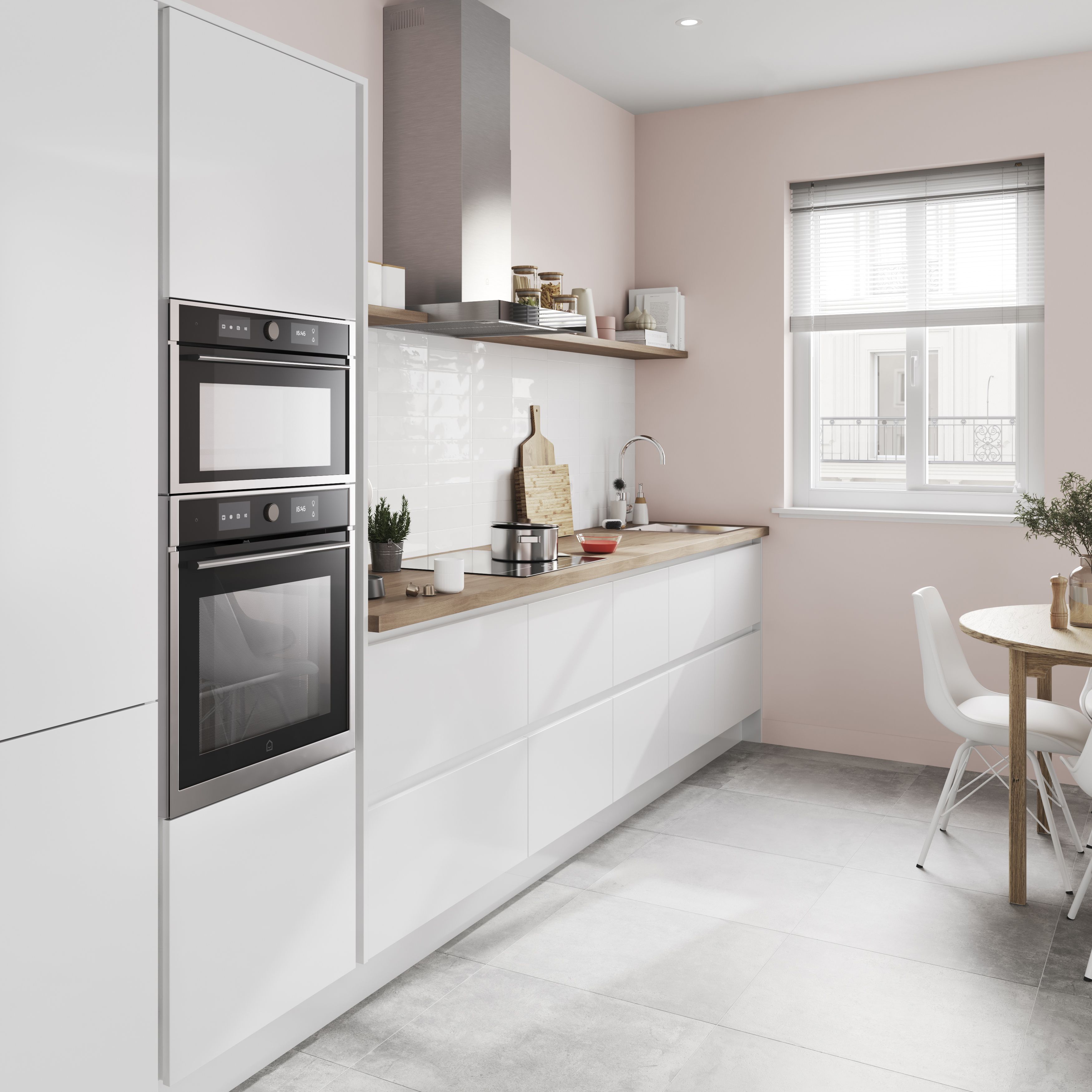 GoodHome Stevia Gloss white Slab 2 drawer front, bridging door & bi-fold door 1000mm