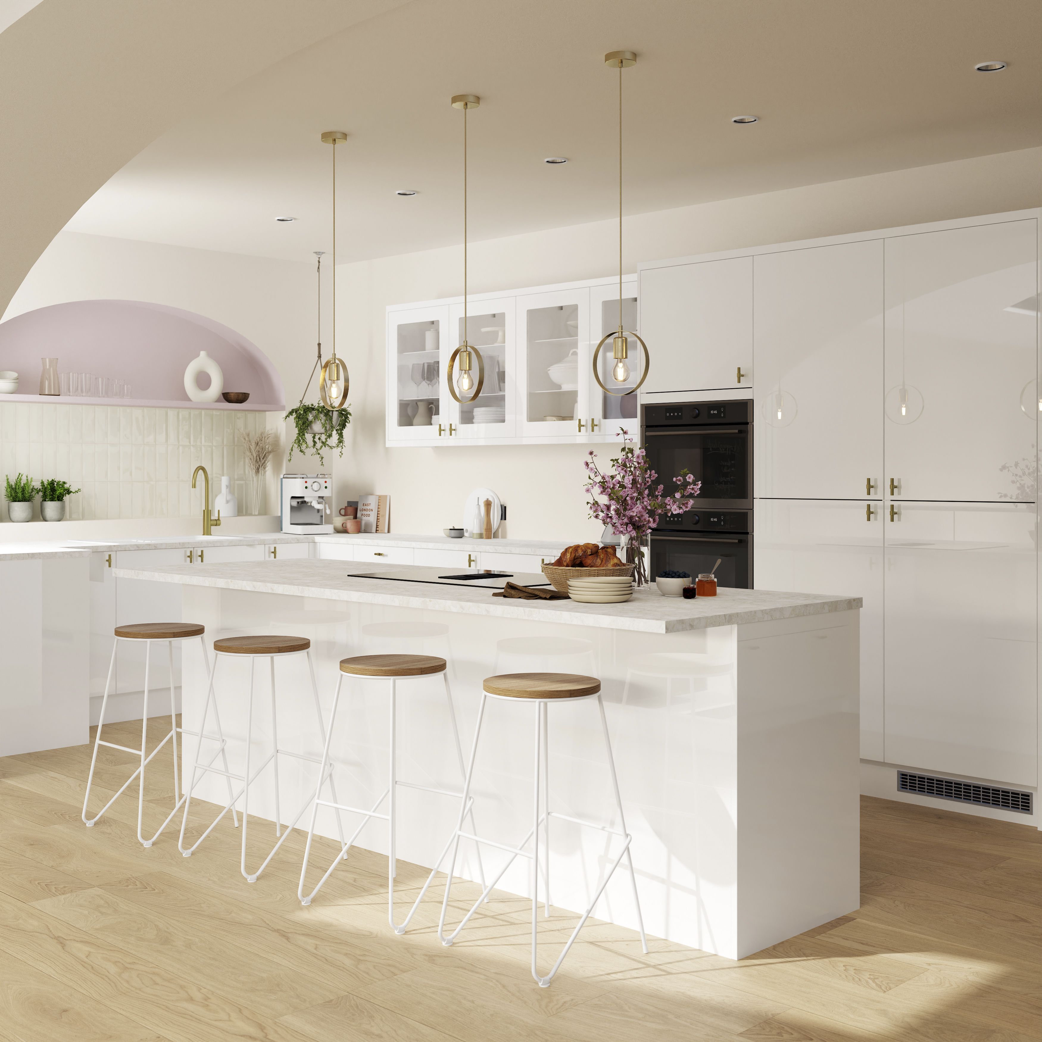 GoodHome Stevia Gloss white Slab 2 drawer front, bridging door & bi-fold door 400mm