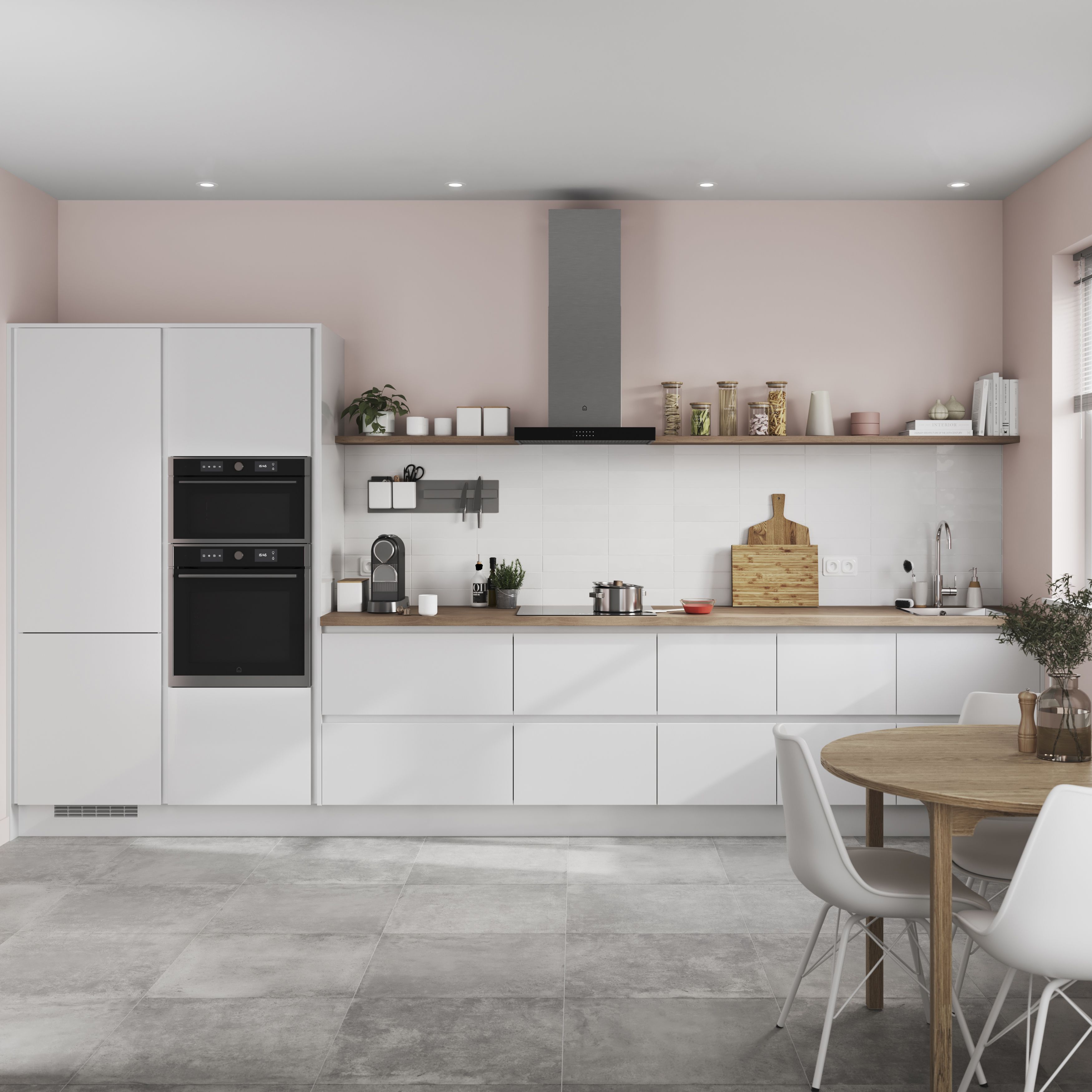 GoodHome Stevia Gloss white Slab 2 drawer front, bridging door & bi-fold door 600mm