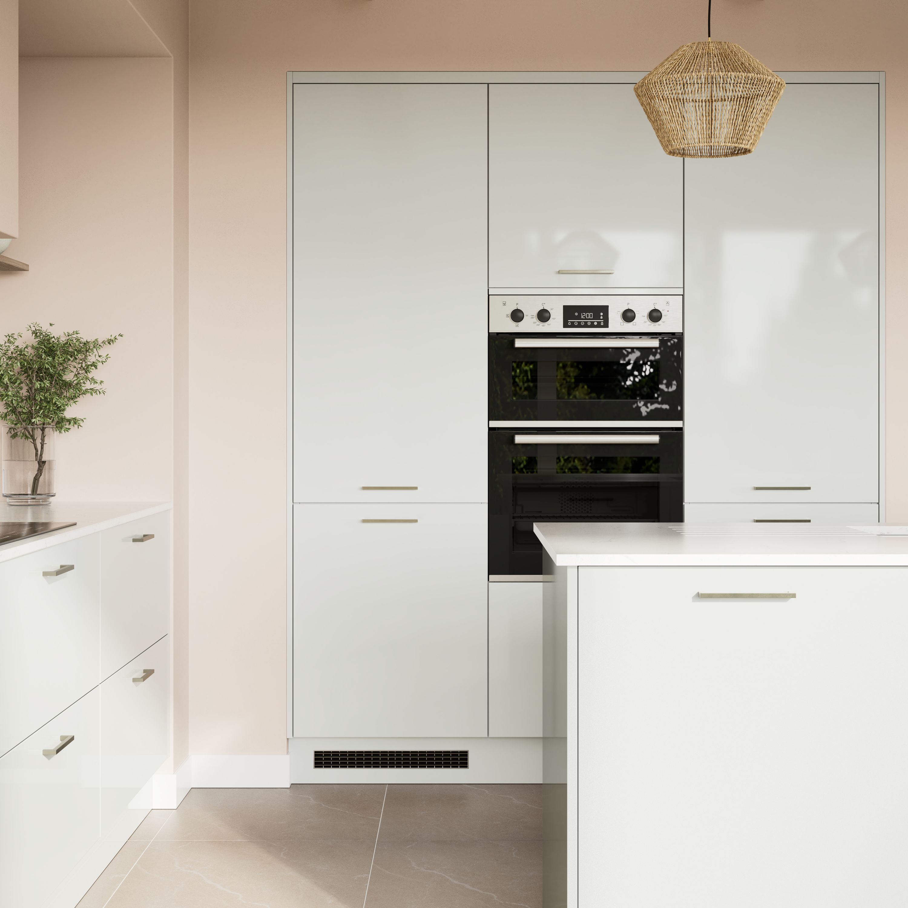 GoodHome Stevia Gloss white Slab 2 drawer front, bridging door & bi-fold door 600mm