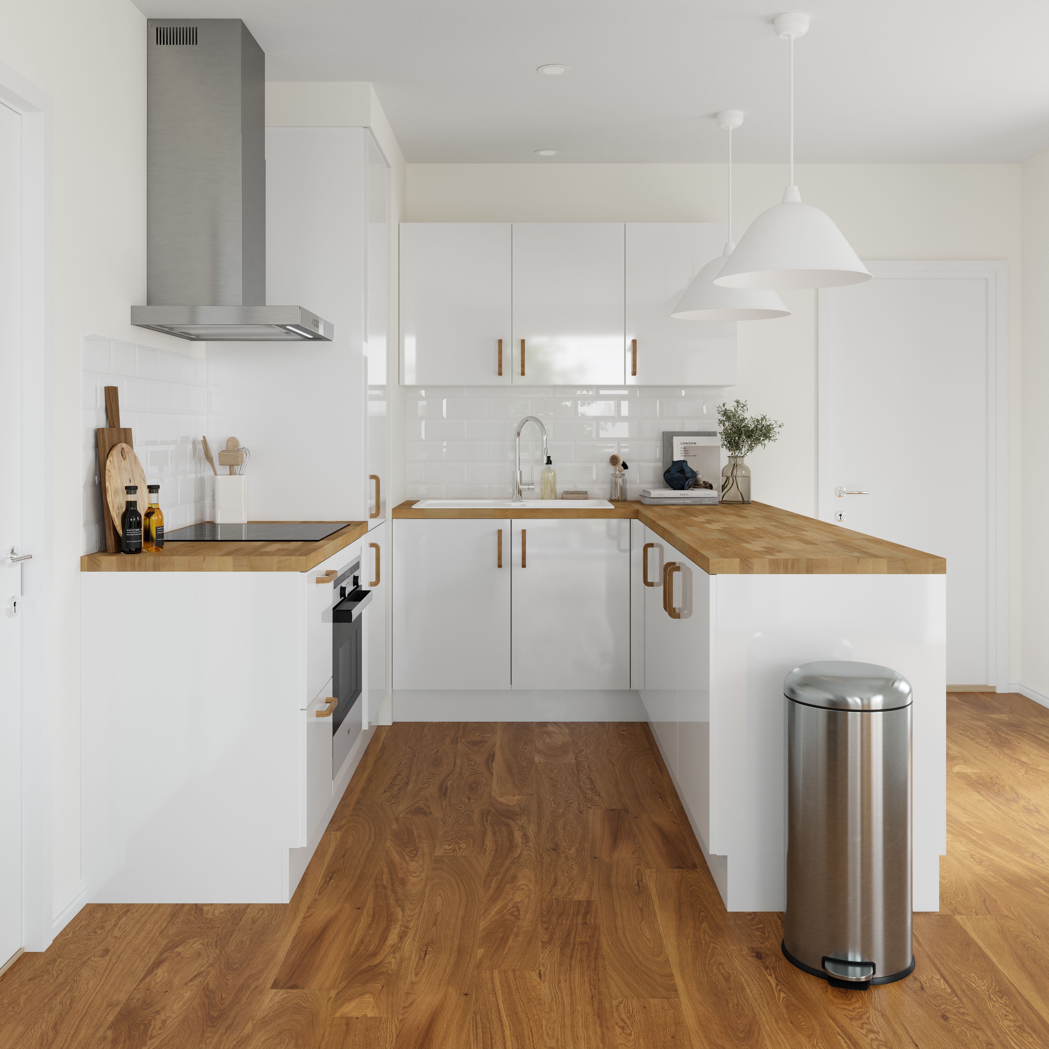 GoodHome Stevia Gloss white Slab 2 drawer front, bridging door & bi-fold door 800mm