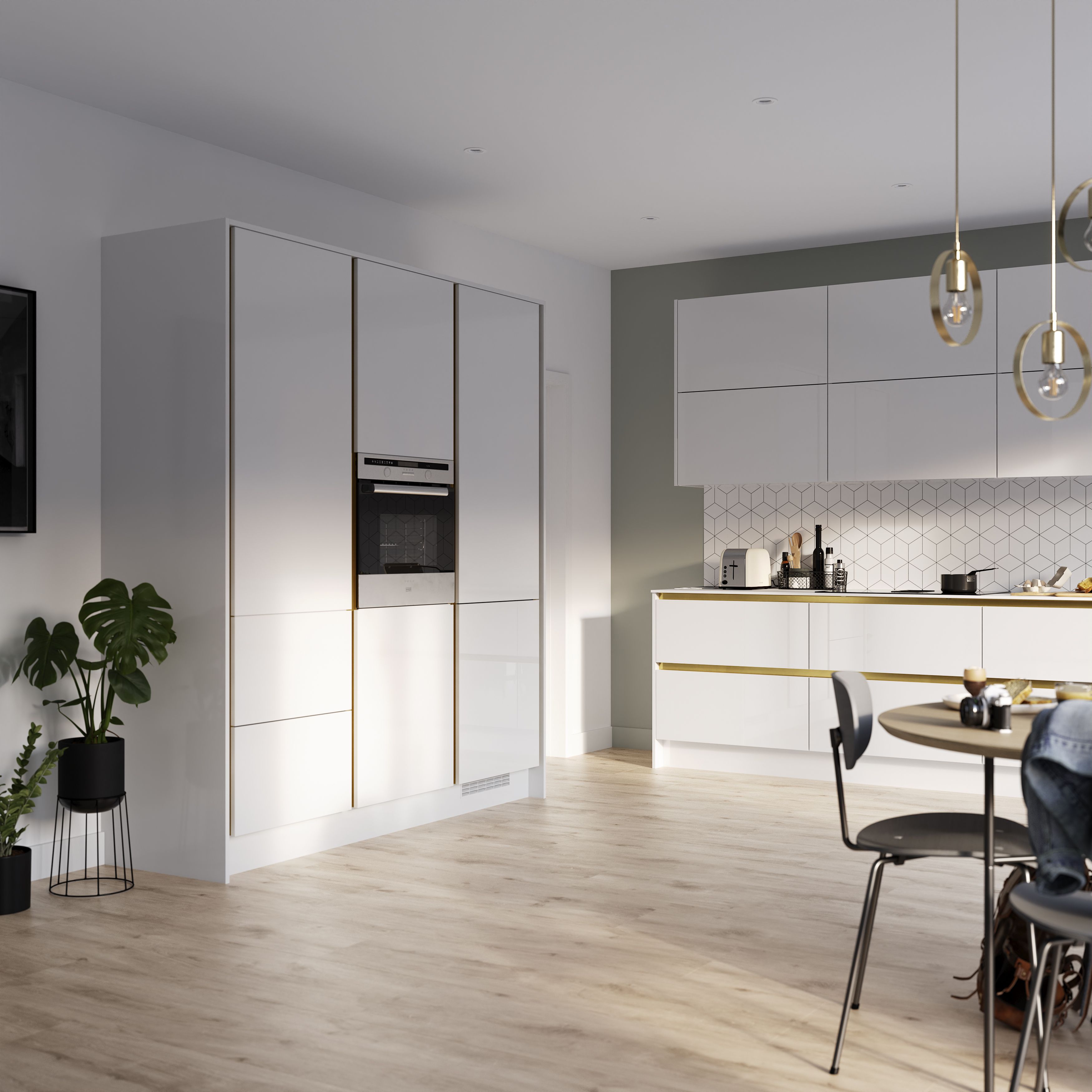 GoodHome Stevia Gloss white Slab Cabinet door (H)715mm (T)18mm