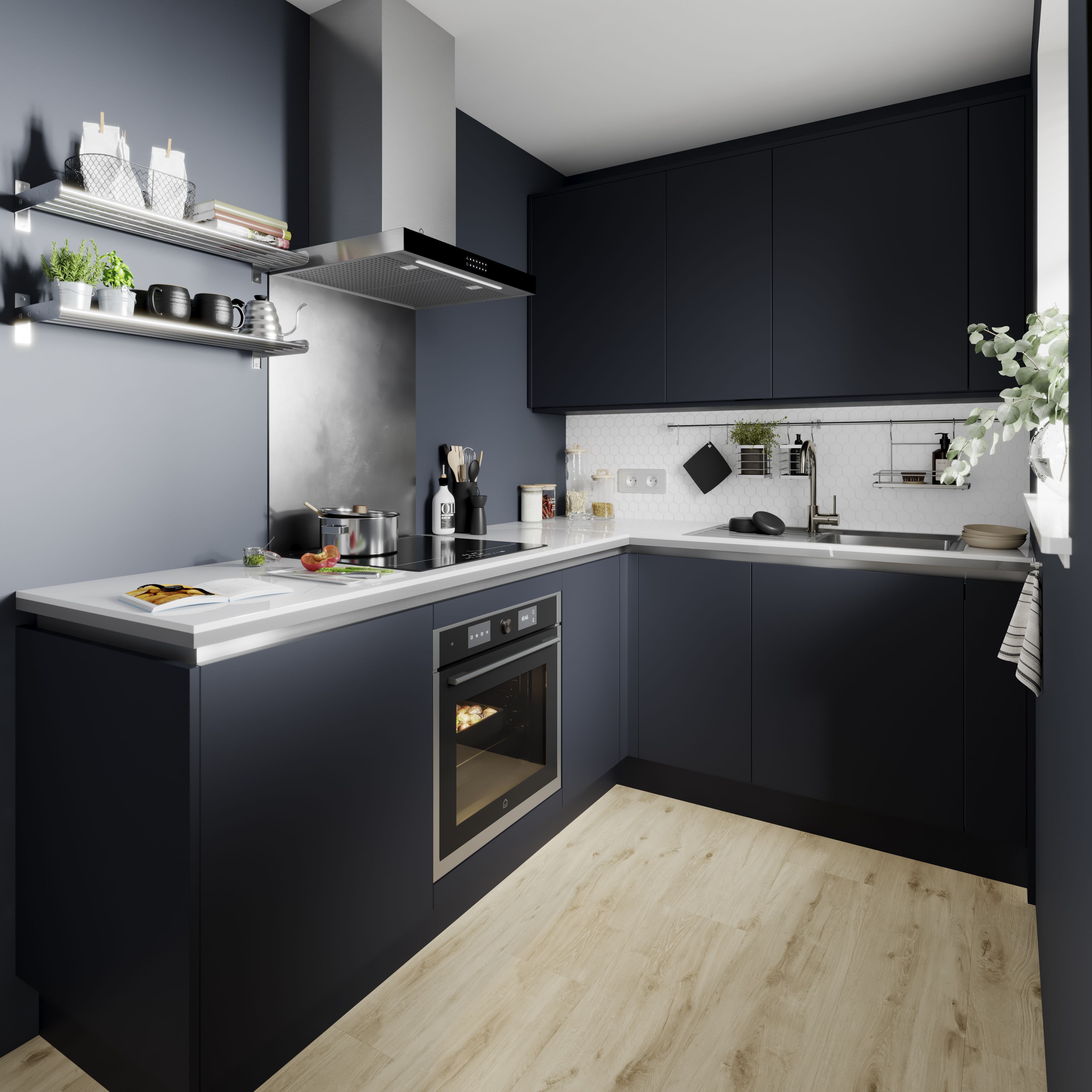 GoodHome Stevia Matt blue slab Base Kitchen cabinet (W) 800mm (H)720mm