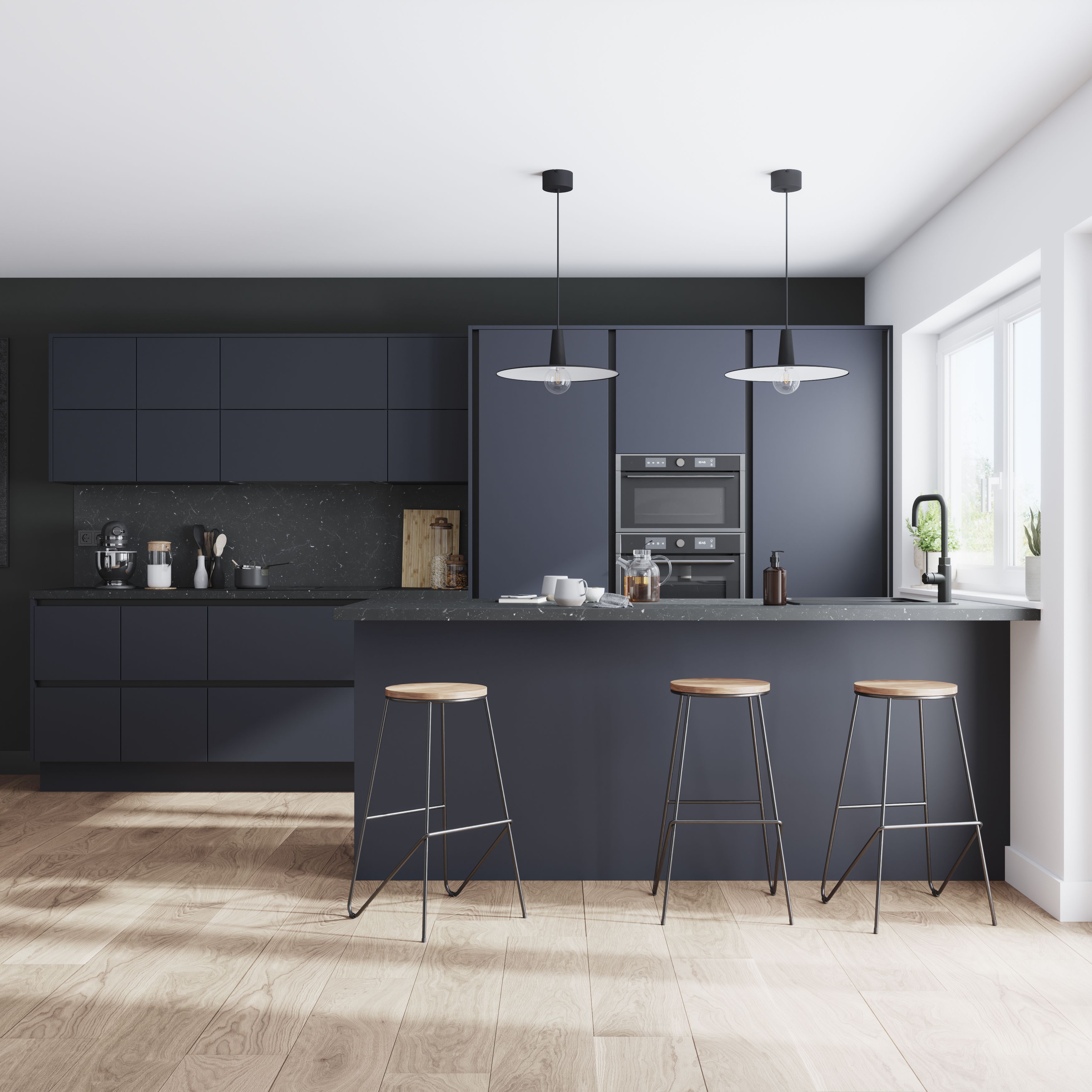 GoodHome Stevia Matt blue slab Wall Kitchen cabinet (W)300mm (H