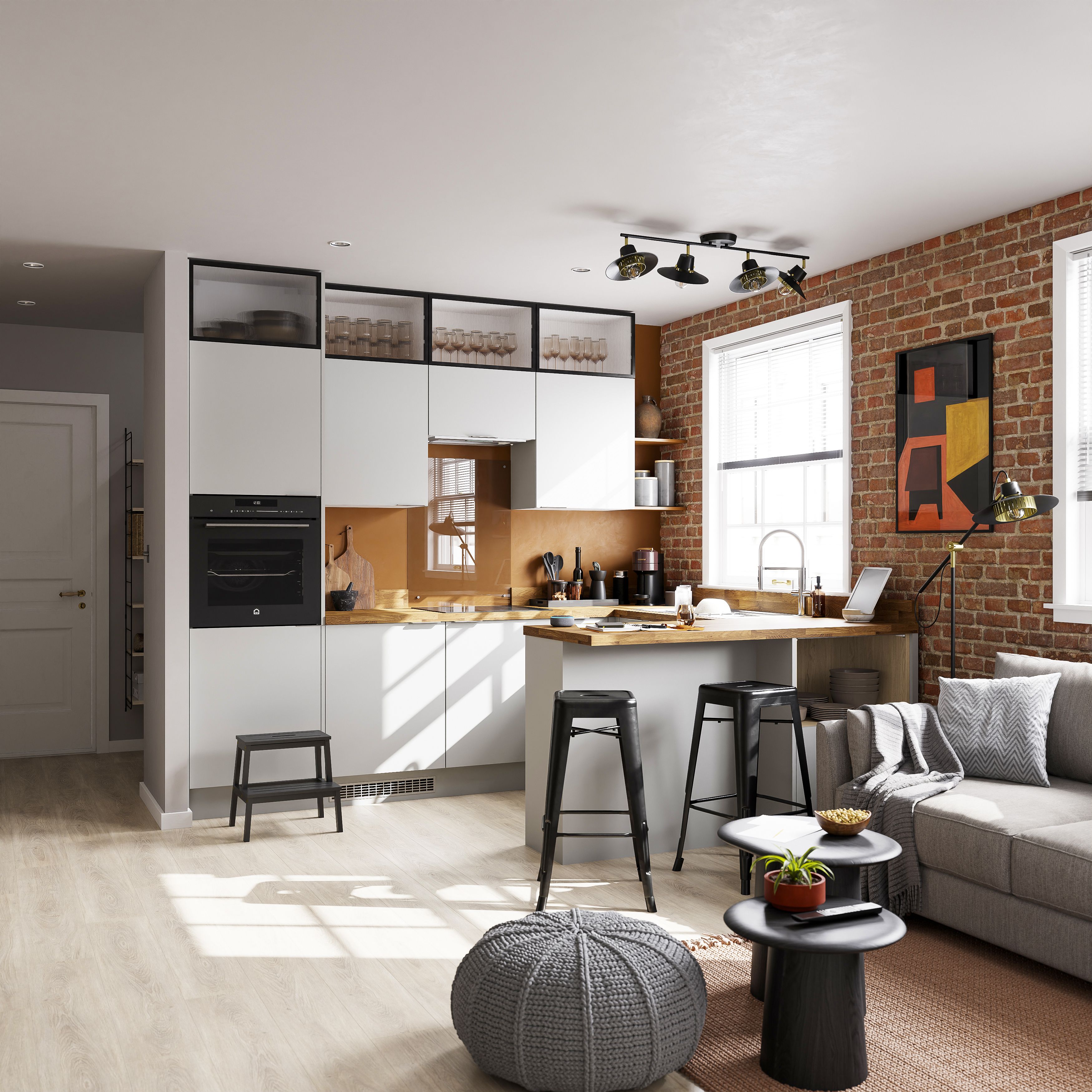 GoodHome Stevia Matt pewter grey Slab 2 drawer front, bridging door & bi-fold door 1000mm