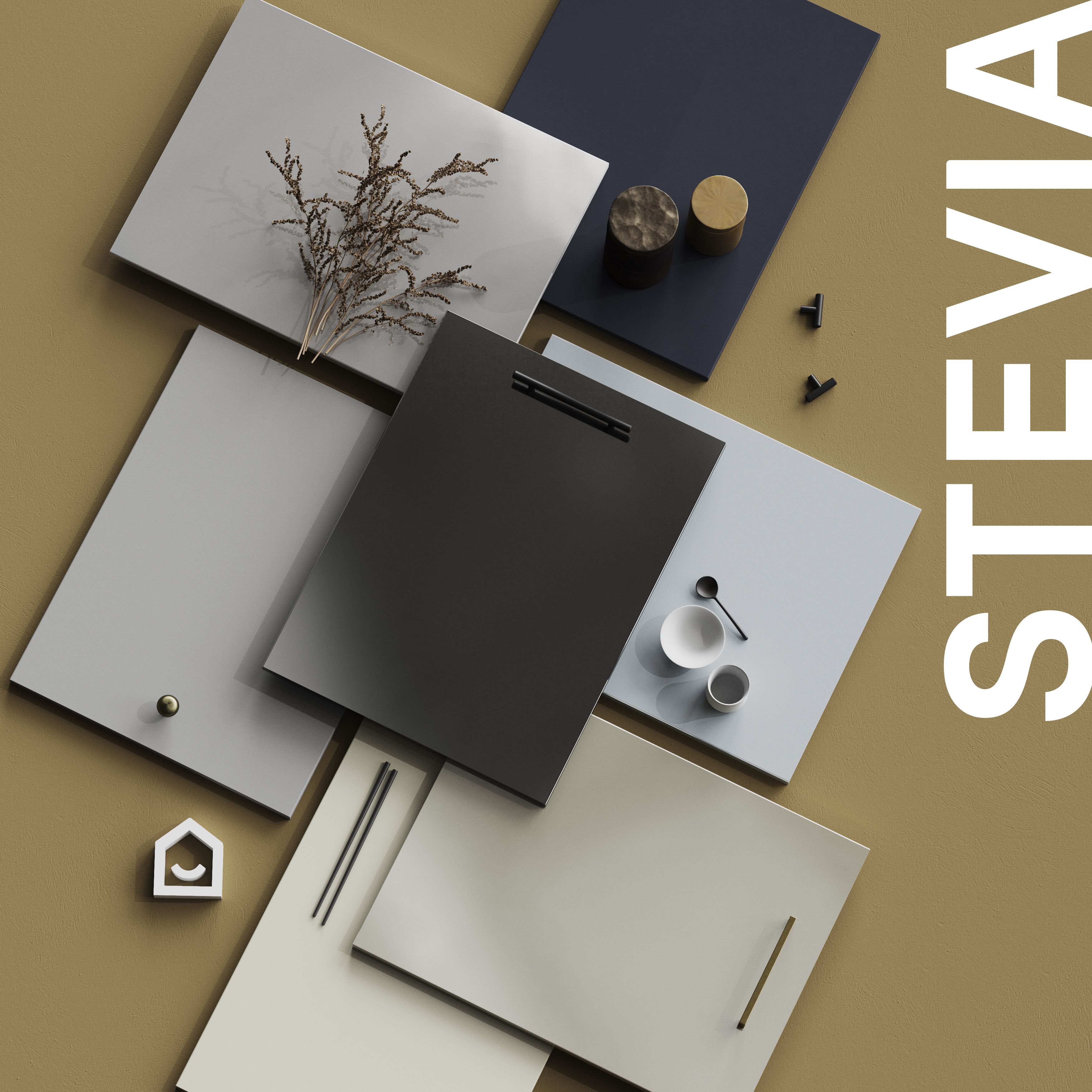 GoodHome Stevia Matt pewter grey Slab 2 drawer front, bridging door & bi-fold door 1000mm