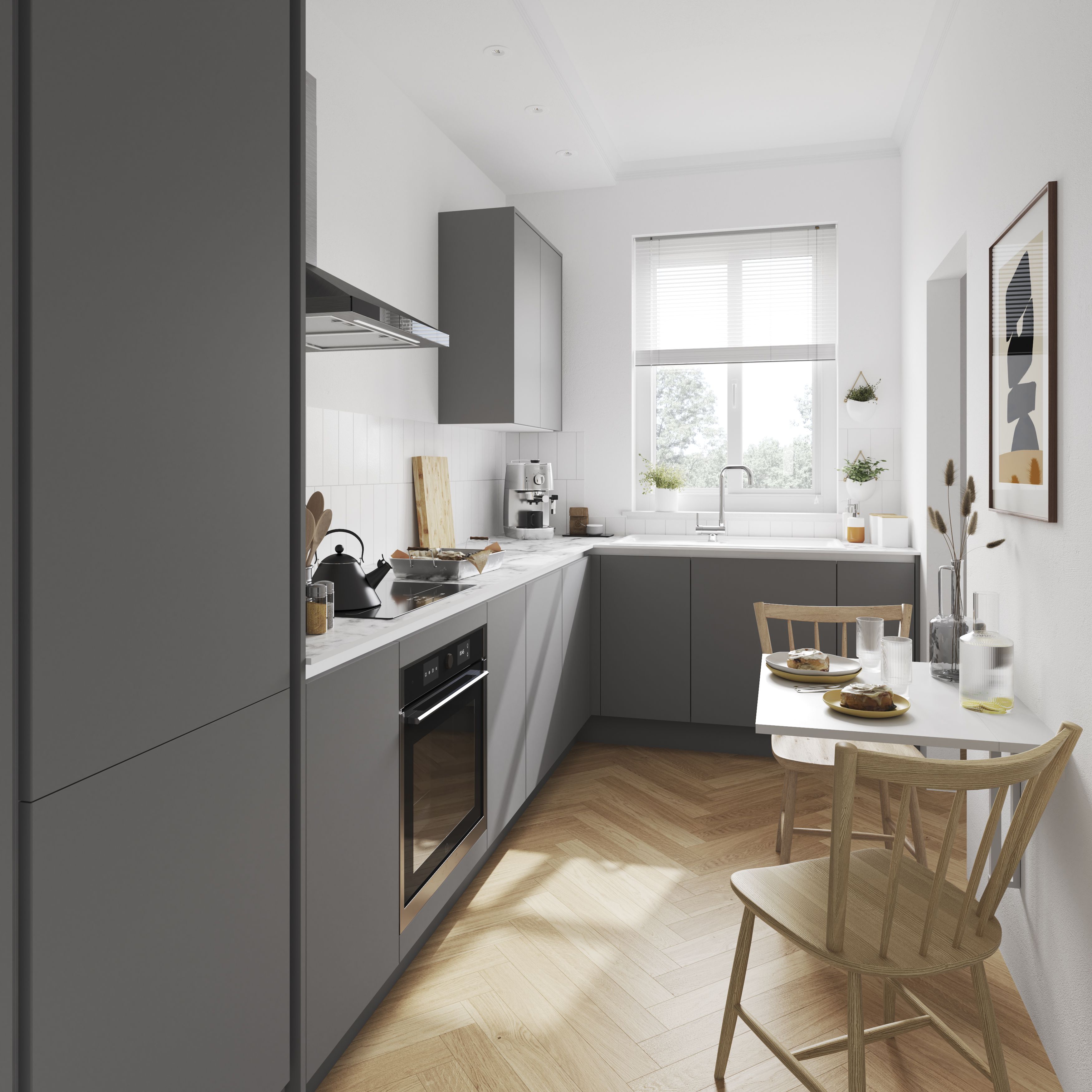 GoodHome Stevia Matt pewter grey Slab 2 drawer front, bridging door & bi-fold door 1000mm