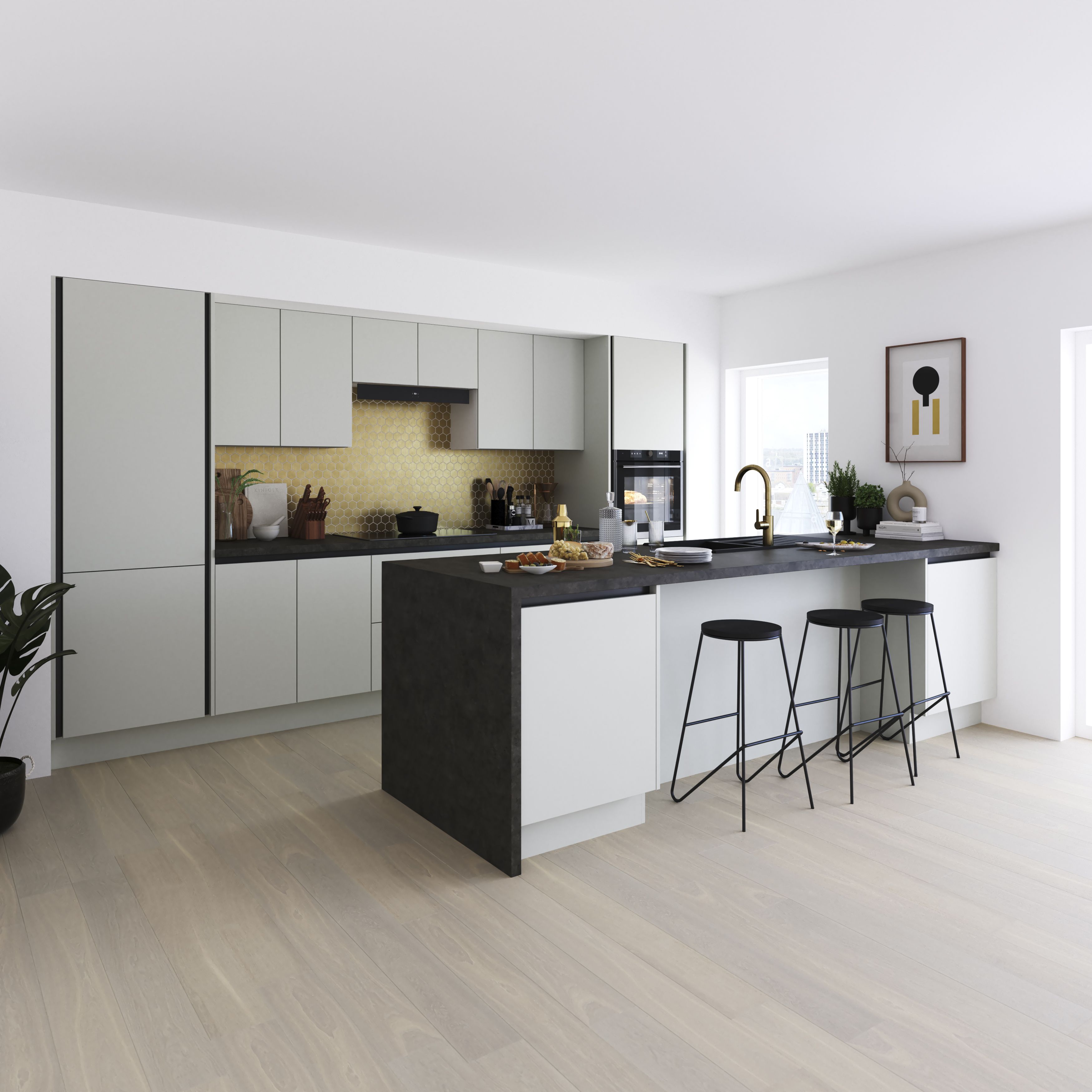 GoodHome Stevia Matt pewter grey Slab 2 drawer front, bridging door & bi-fold door 1000mm