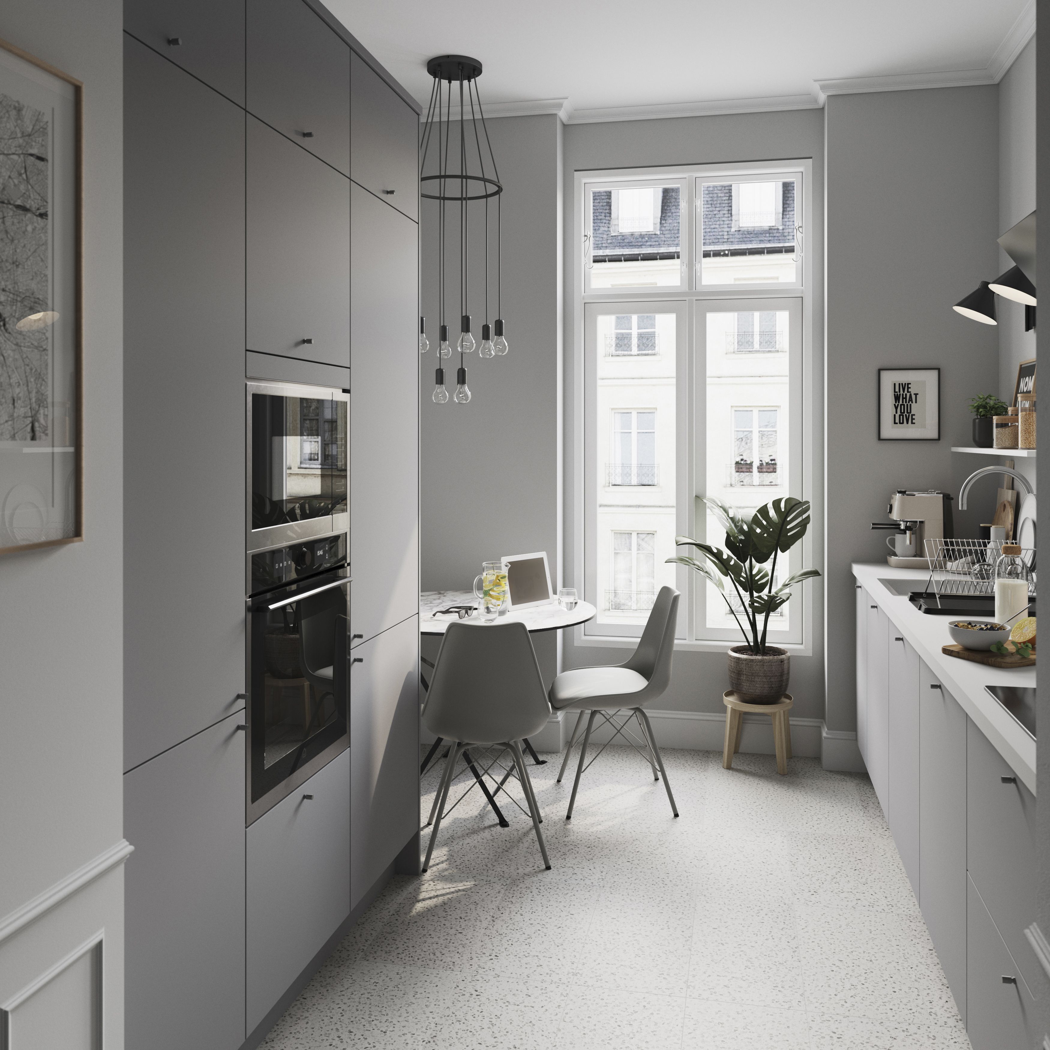 GoodHome Stevia Matt pewter grey Slab 2 drawer front, bridging door & bi-fold door 1000mm