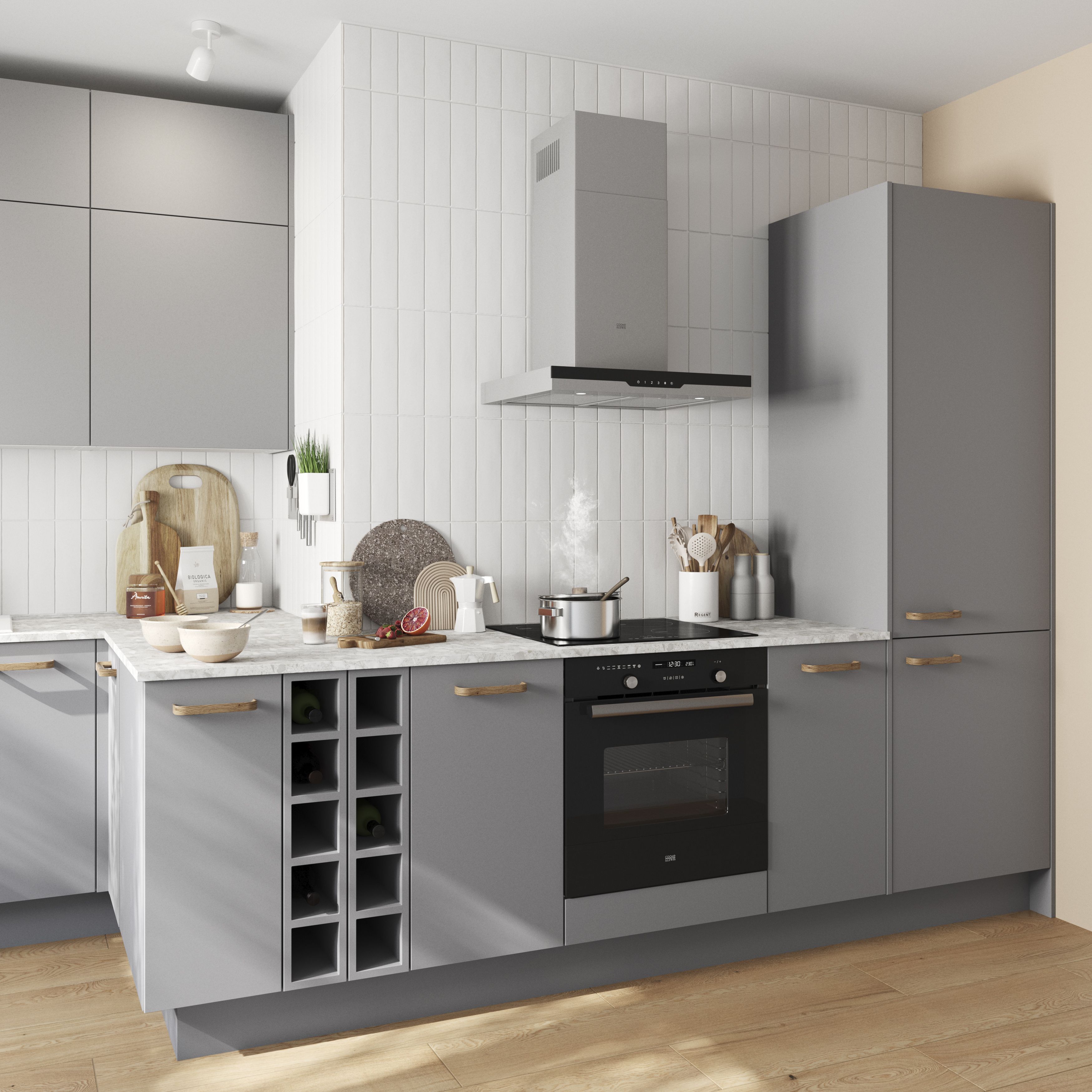 GoodHome Stevia Matt pewter grey Slab 2 drawer front, bridging door & bi-fold door 1000mm