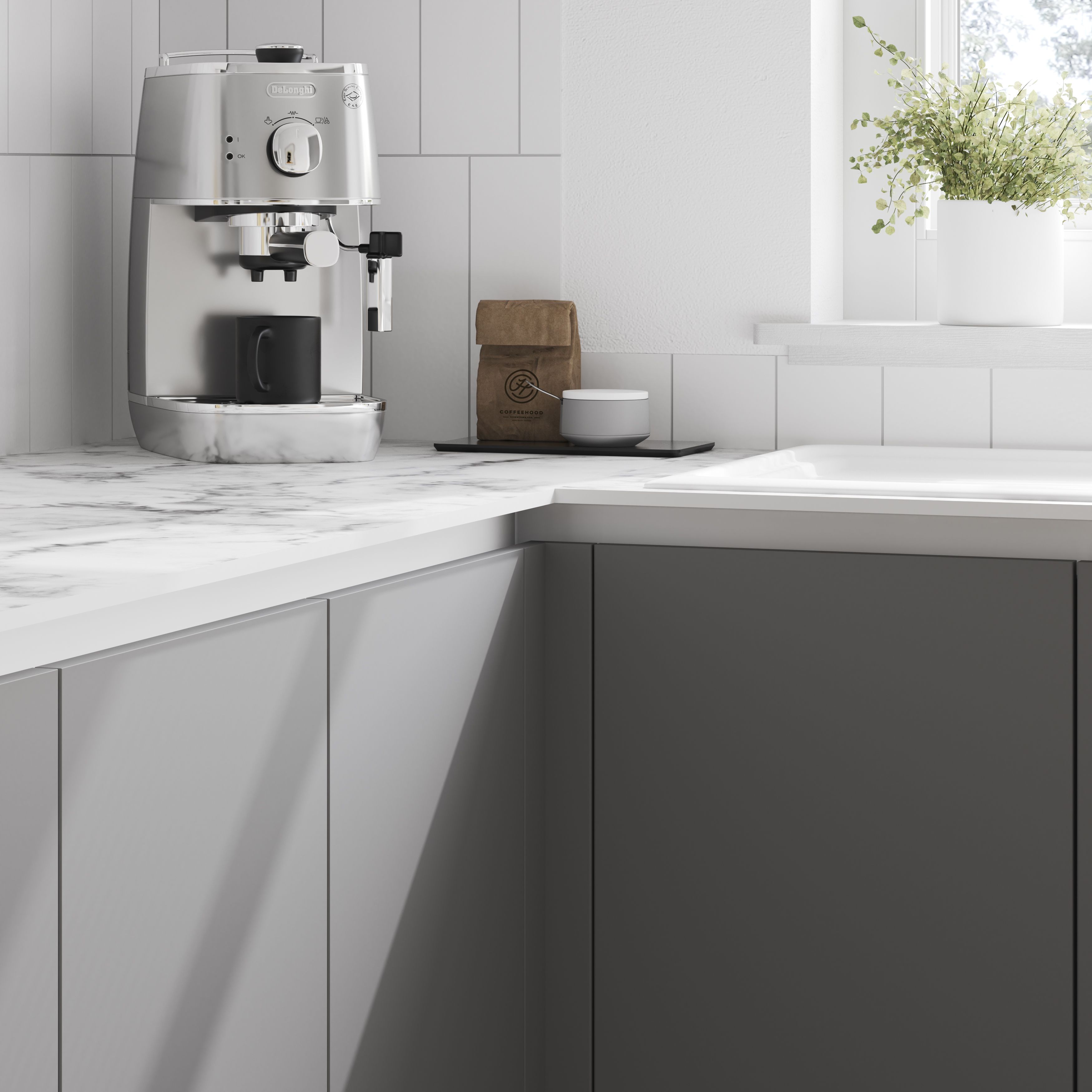 GoodHome Stevia Matt pewter grey Slab 2 drawer front, bridging door & bi-fold door 1000mm