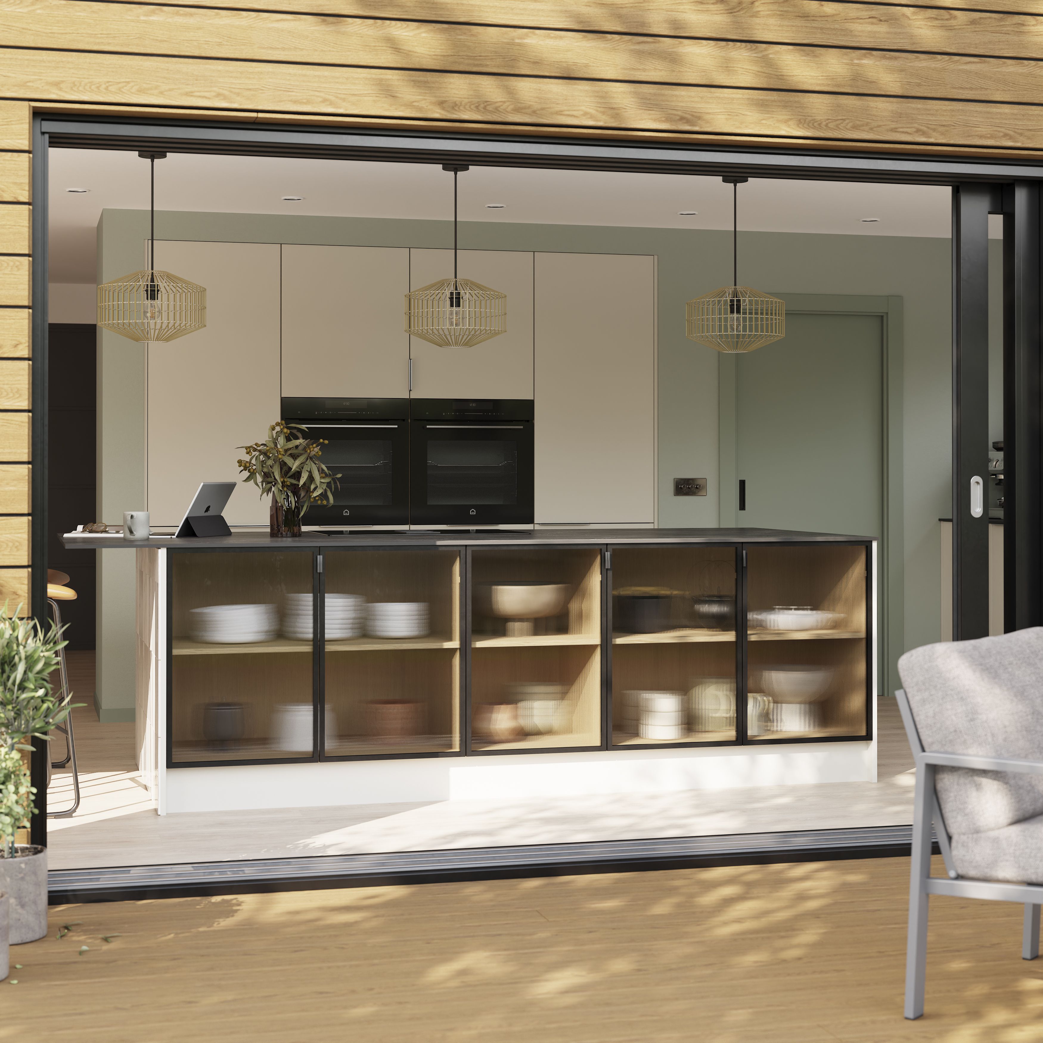 GoodHome Stevia Matt sandstone Slab 2 drawer front, bridging door & bi-fold door 400mm