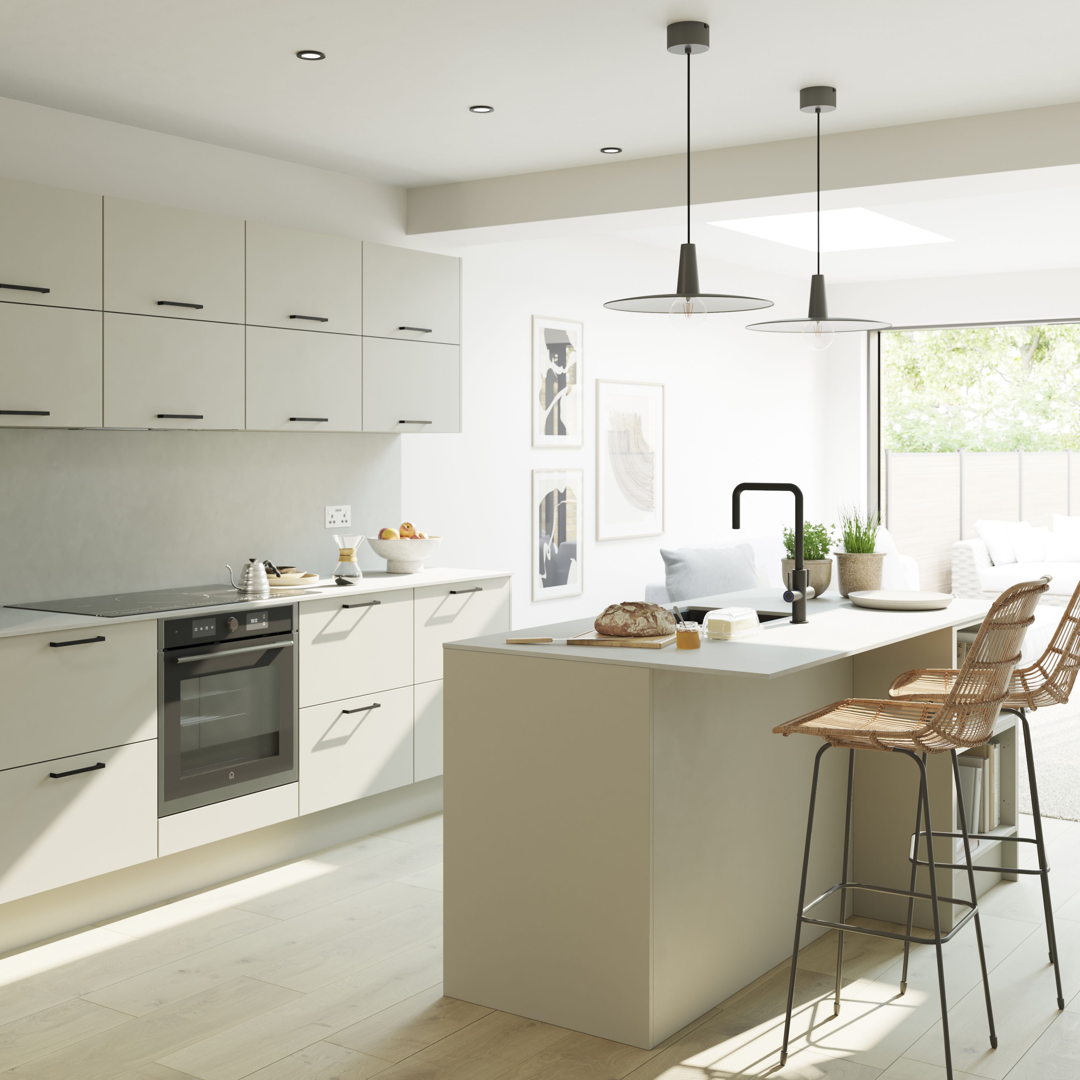 GoodHome Stevia Matt sandstone Slab 70:30 Tall larder Cabinet door (W)600mm (H)1467mm (T)18mm