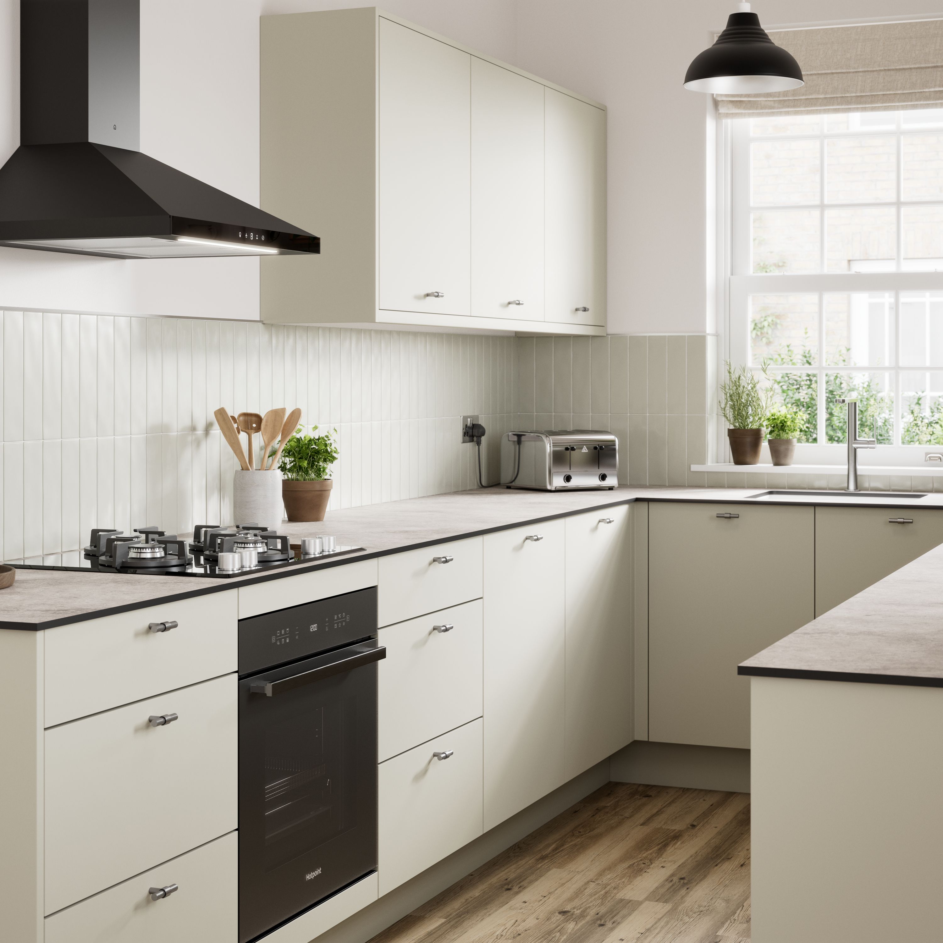 GoodHome Stevia Matt sandstone Slab Glazed Cabinet door (W)500mm (H)715mm (T)18mm